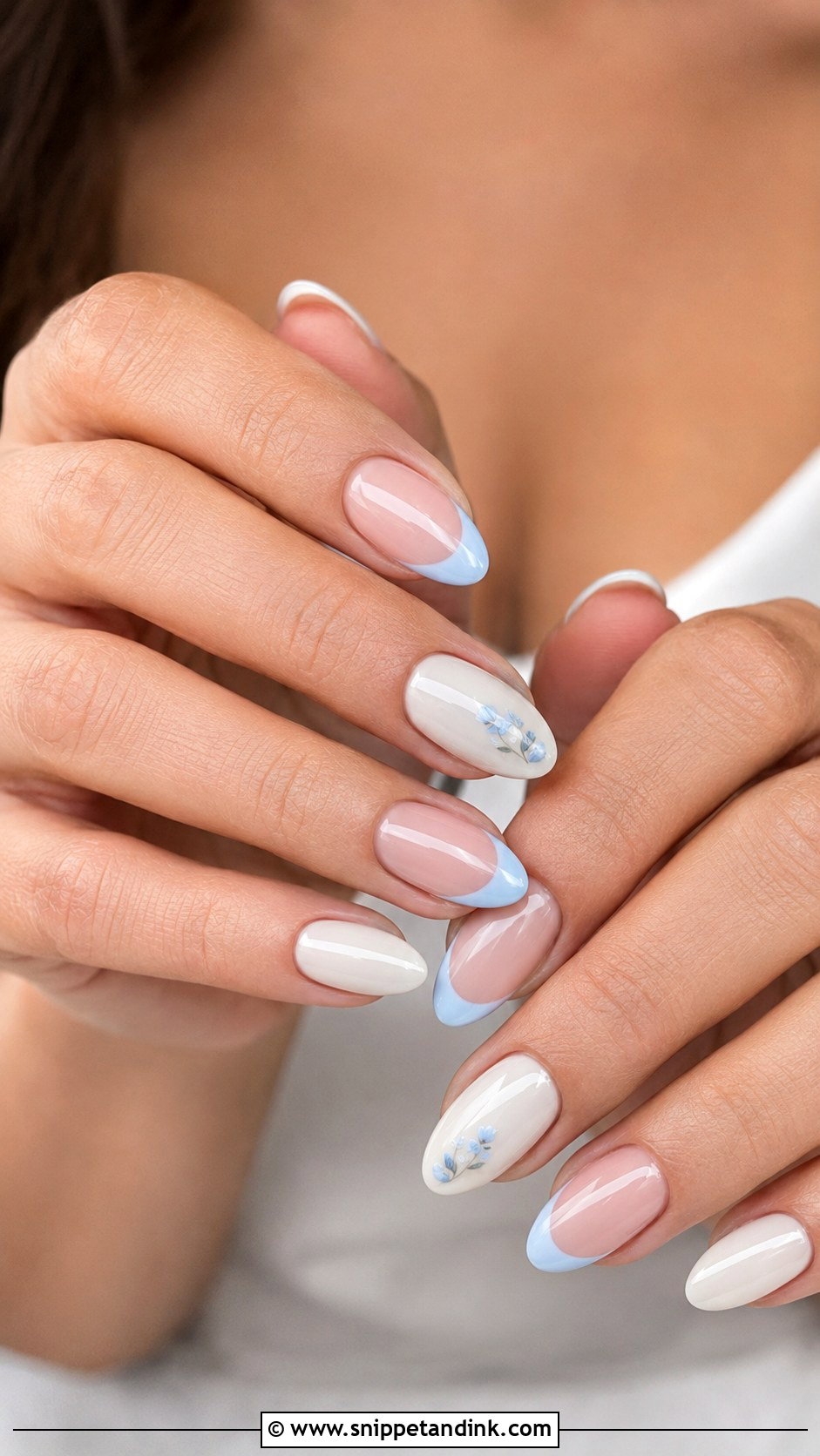 Wedding Nails With Soft Blue Accent - Snippet and Ink - 30 Nail Art for Wedding Ideas