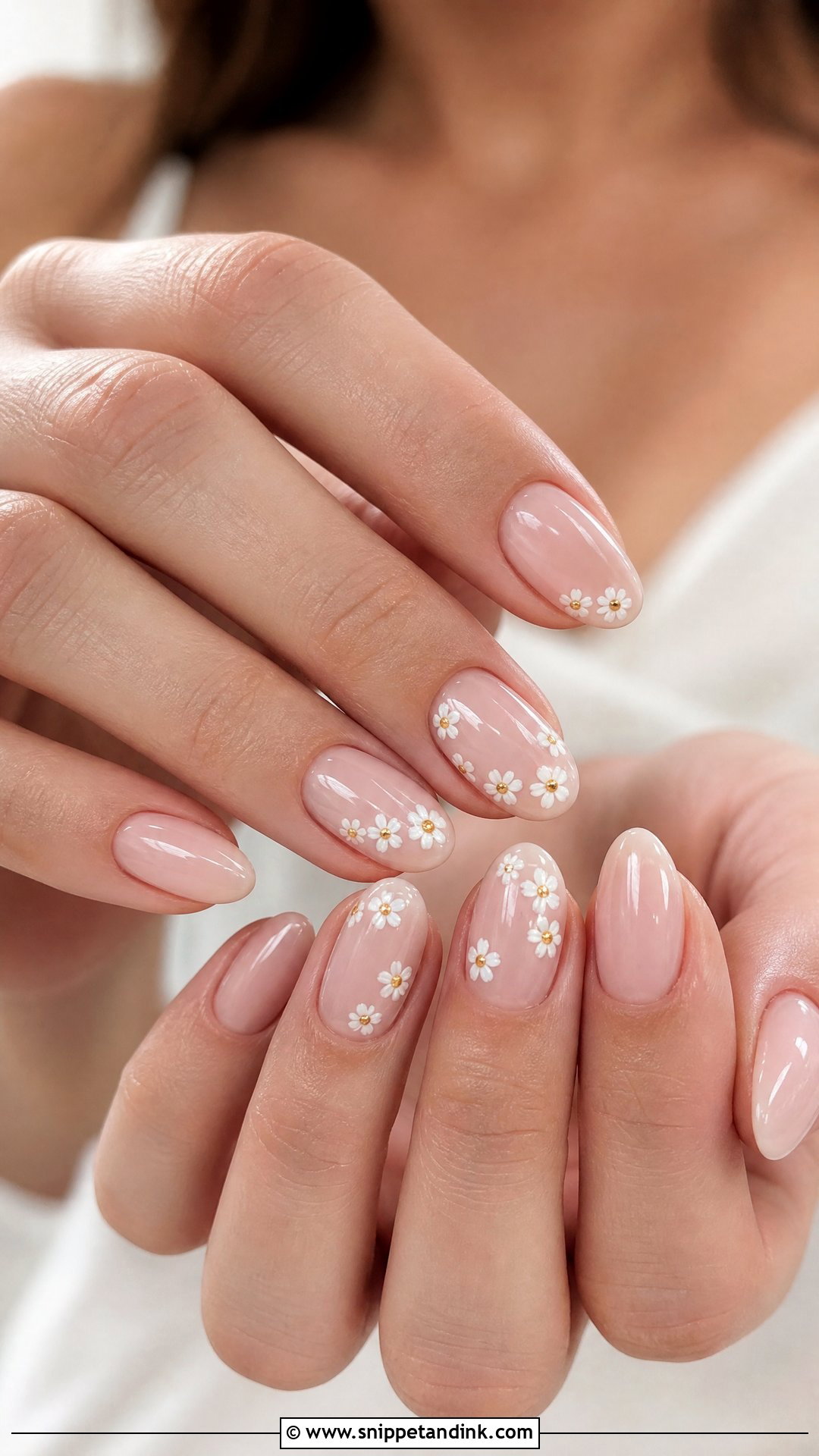 Wedding Nails With White Daisies - Snippet and Ink - 35 Nail Art Wedding Ideas