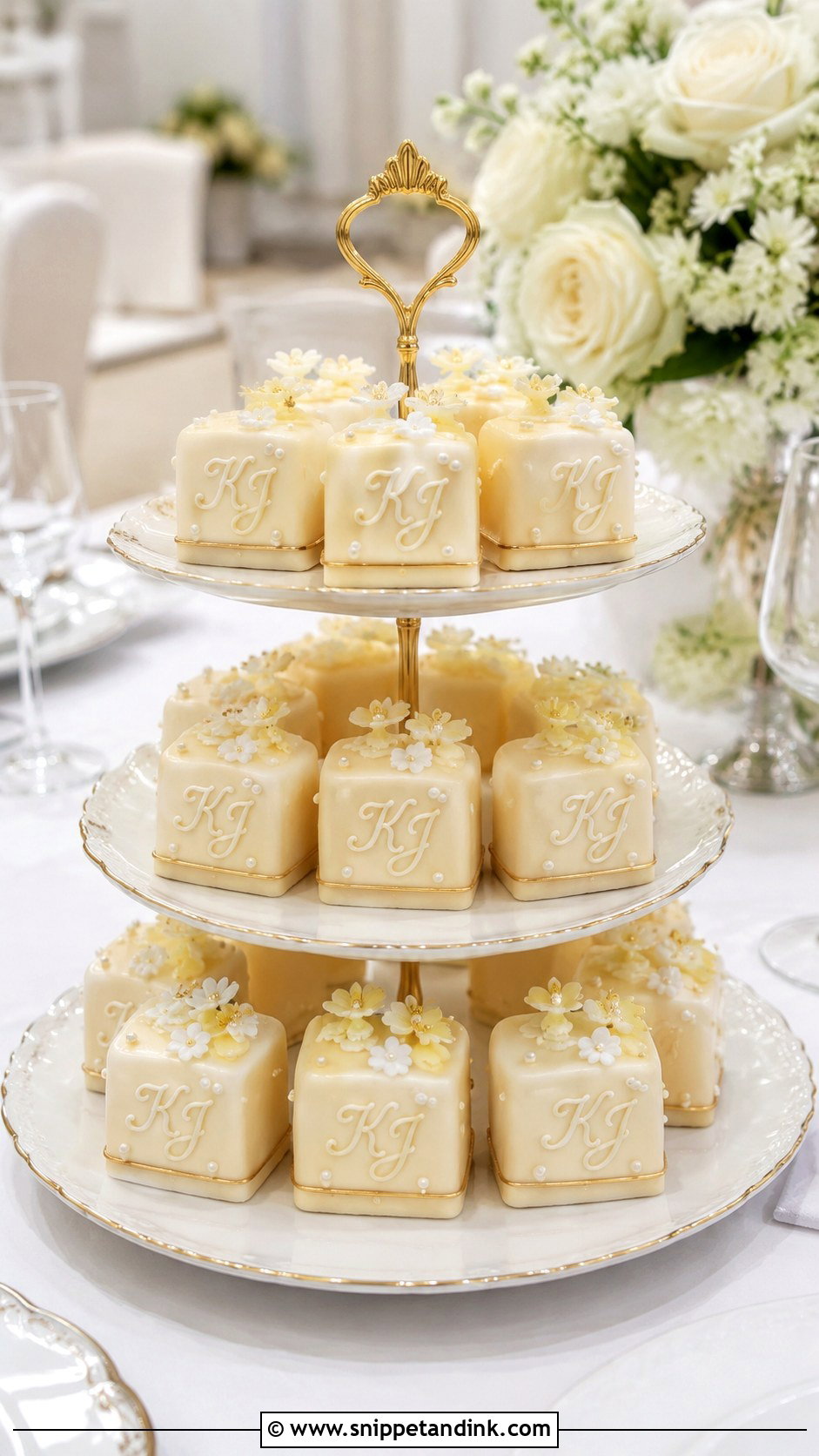 Wedding Petit Four Tower - Snippet and Ink - 20 Wedding Cake Tower Ideas