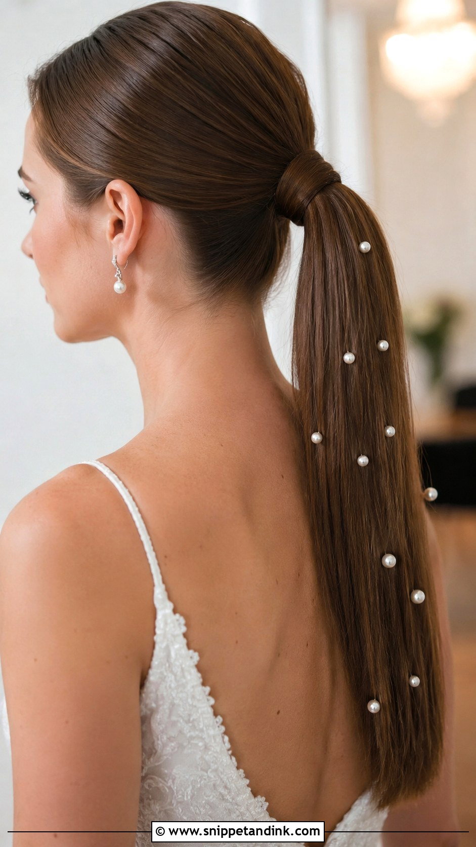 Wedding Ponytail With Pearl Accessories - Snippet and Ink - 25 Wedding Hair Ponytail Ideas