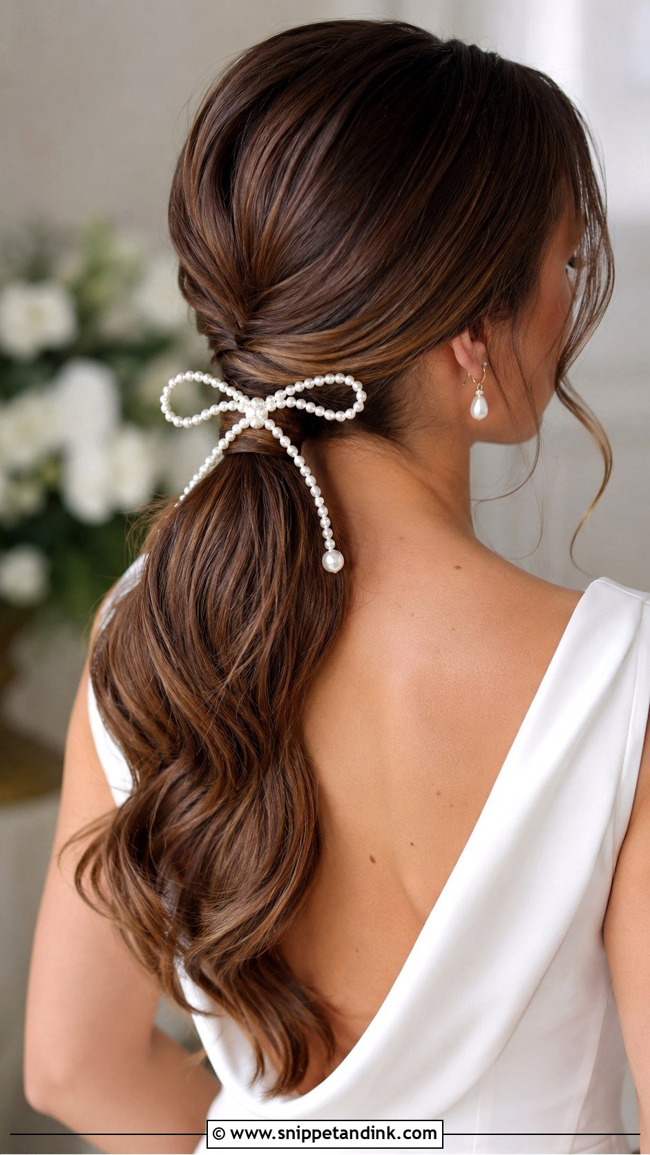 Wedding Ponytail With Pearl Bow - Snippet and Ink - 15 Wedding Hair Accessories Headpieces