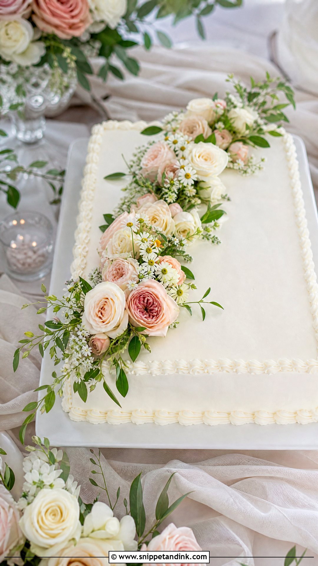 Wedding Sheet Cake With Fresh Flowers - Snippet and Ink - 20 Wedding Sheet Cake Ideas