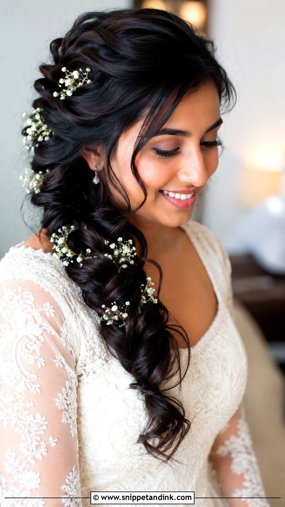 Wedding Side Braid With Baby Breath - Snippet and Ink - 15 Wedding Hairstyles with Accessories