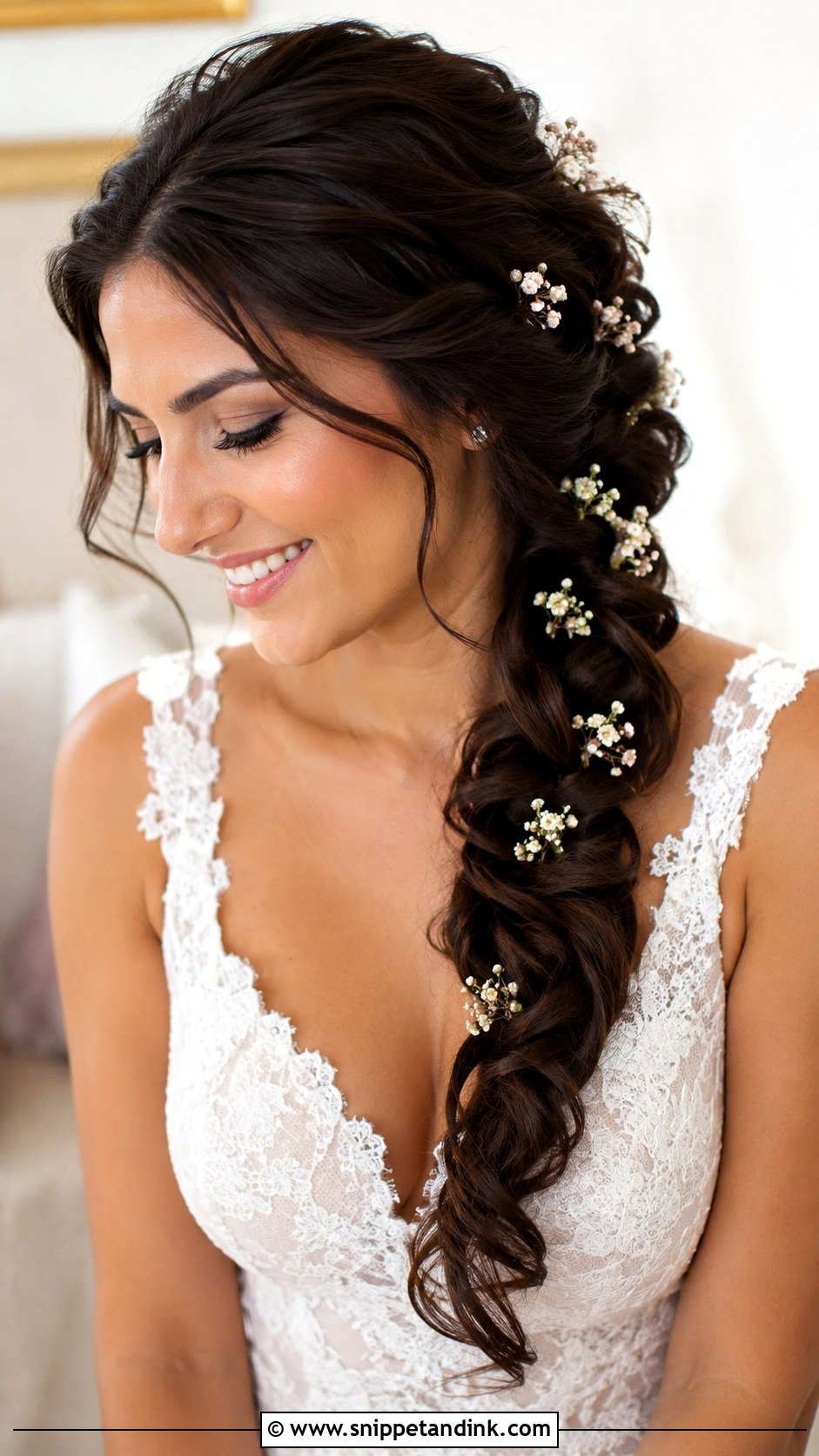 Wedding Side Braid With Flowers - Snippet and Ink - 15 Wedding Hairstyle Flowers