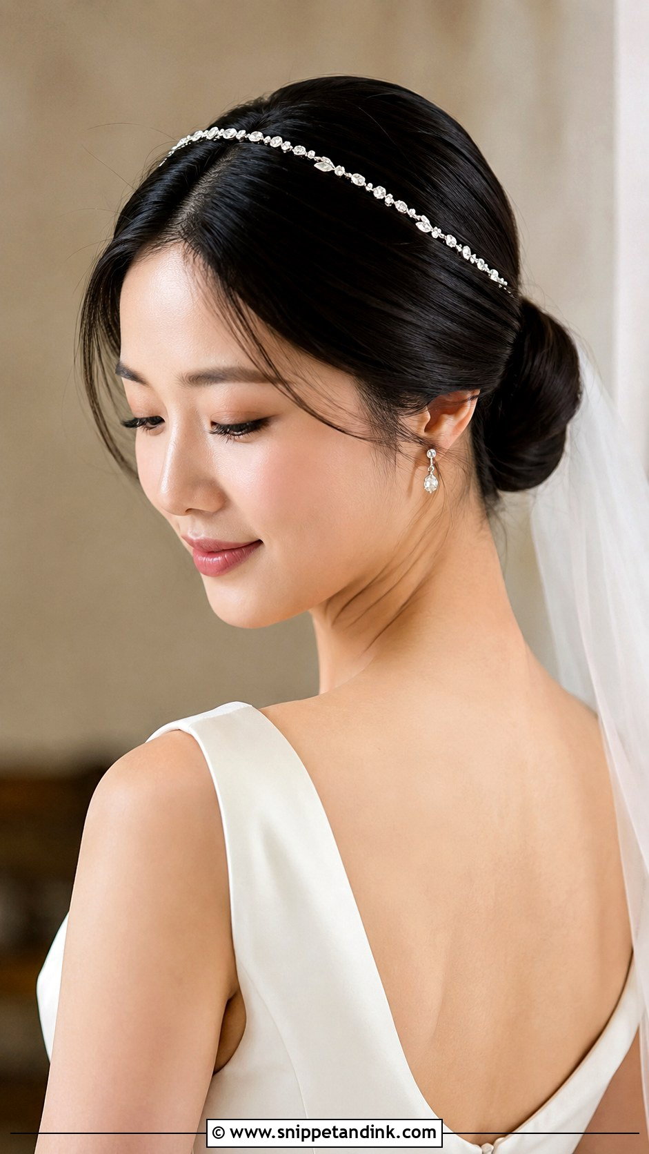 Wedding Sleek Bun With Crystal Headband - Snippet and Ink - 15 Wedding Hairstyles with Accessories