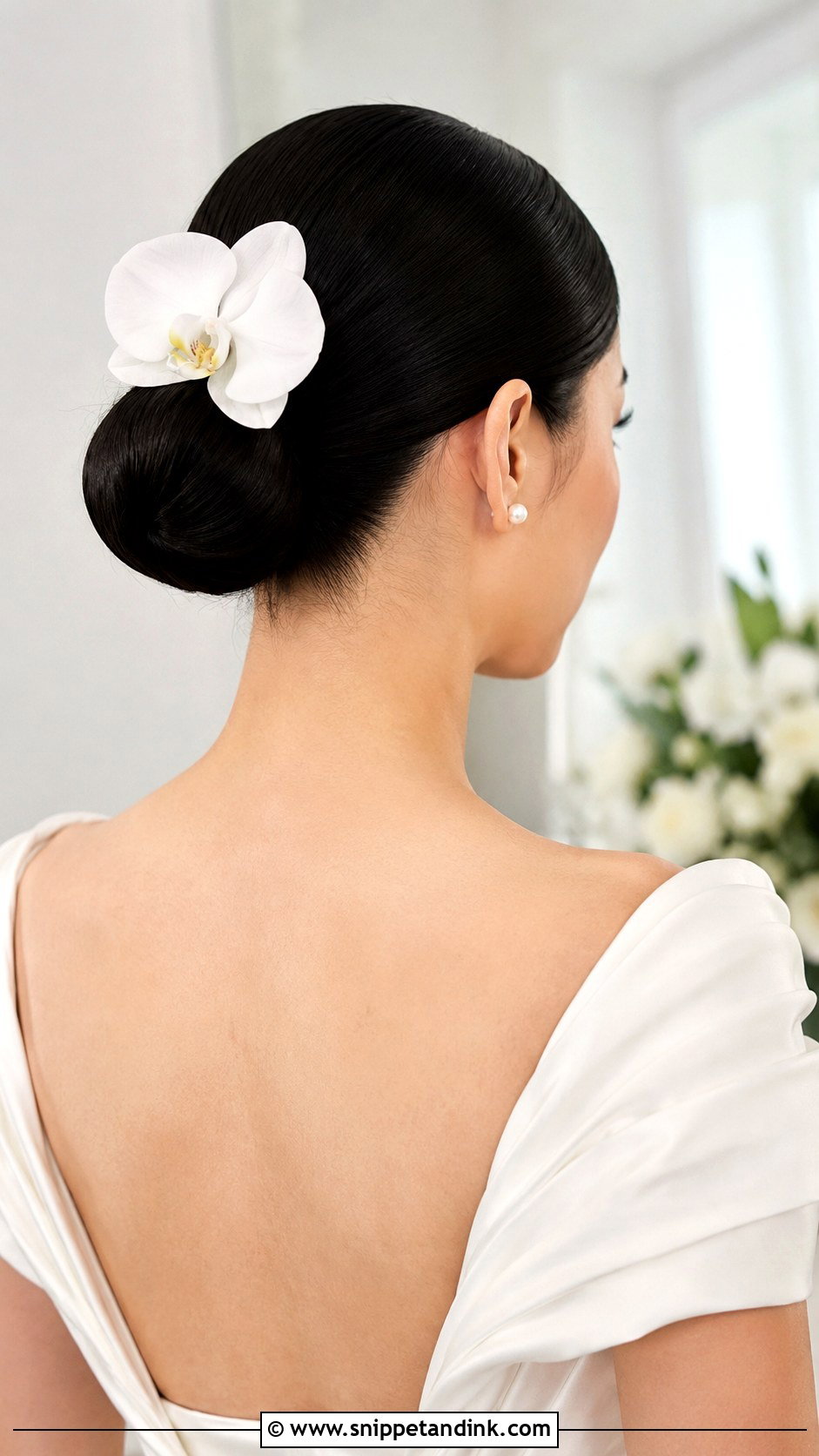 Wedding Sleek Bun With Flowers - Snippet and Ink - 15 Wedding Hairstyle Flowers