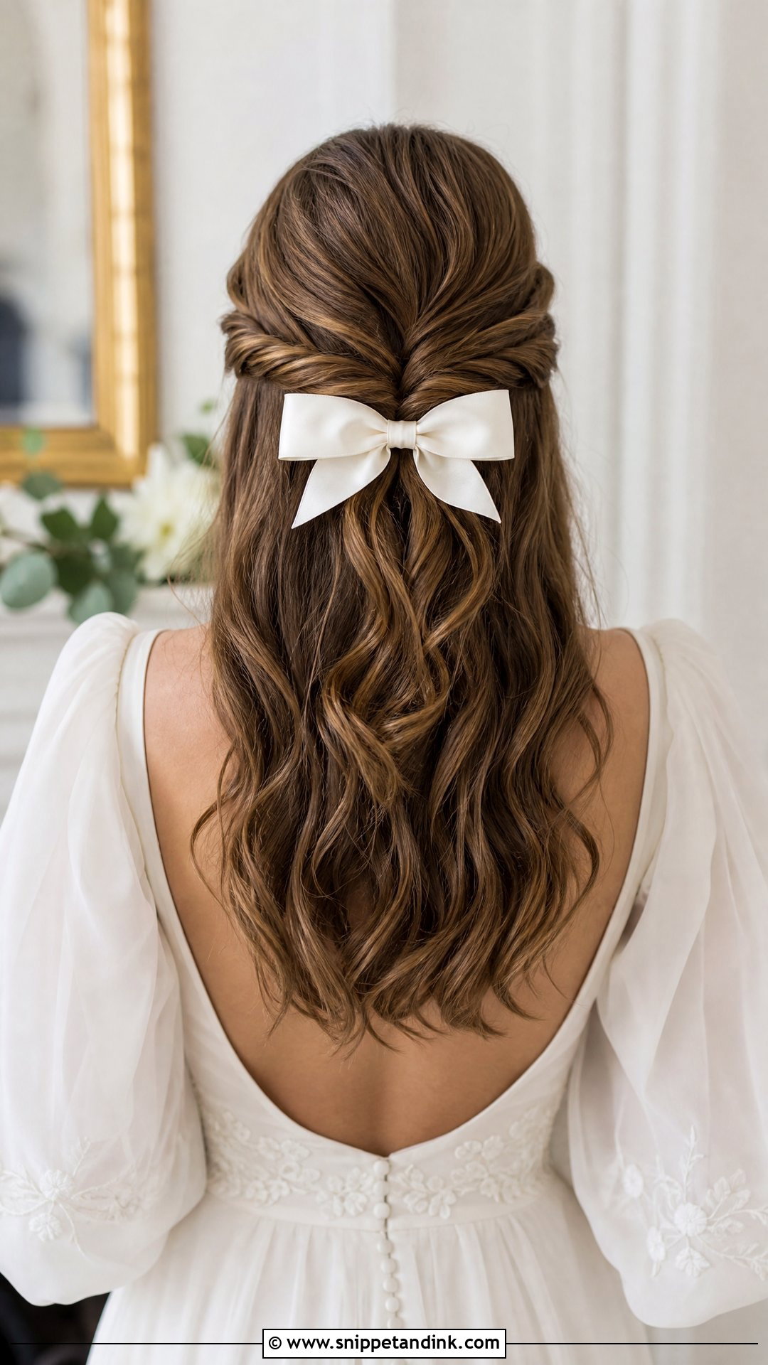 Wedding Twisted Half Up With Bow - Snippet and Ink - 20 Wedding Hairstyles Bow