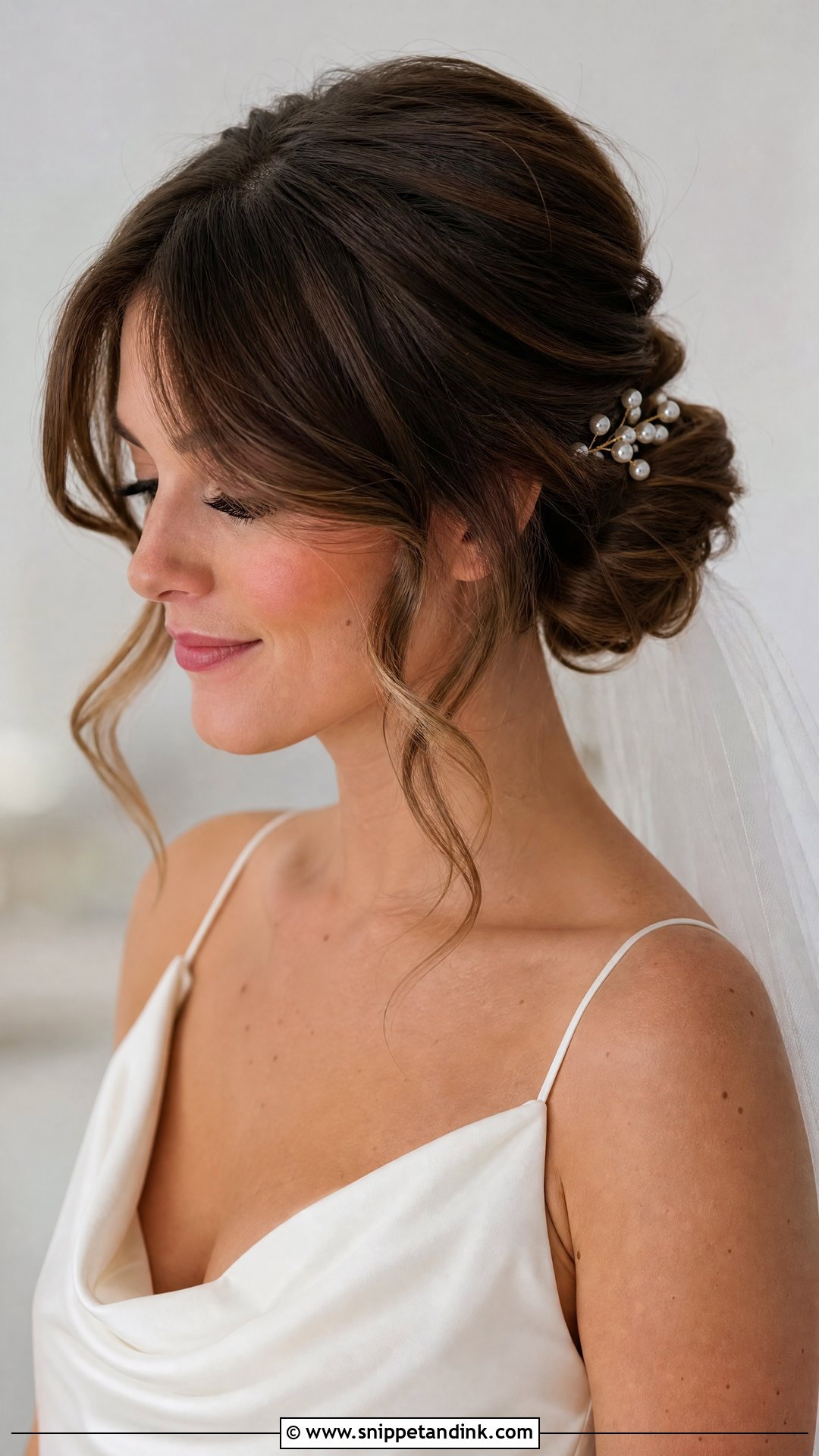 Wedding Updo With Curtain Bangs - Snippet and Ink - 15 Big Forehead Wedding Hairstyles