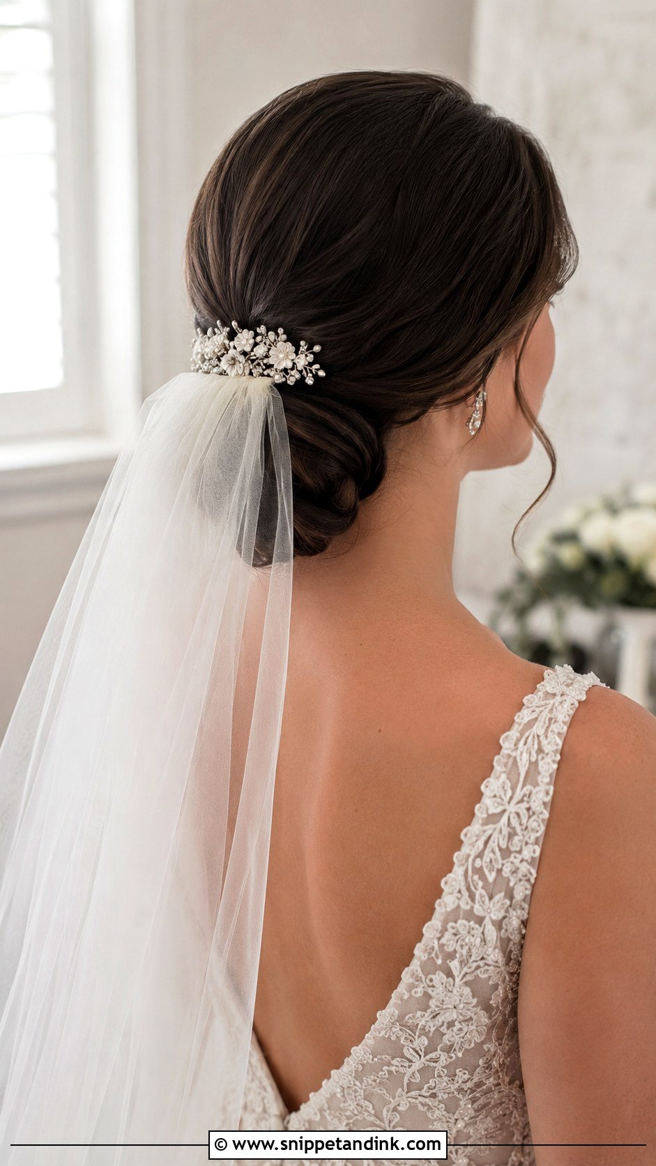 Wedding Veil Comb With Low Chignon - Snippet and Ink - 15 Wedding Hair Accessory Ideas