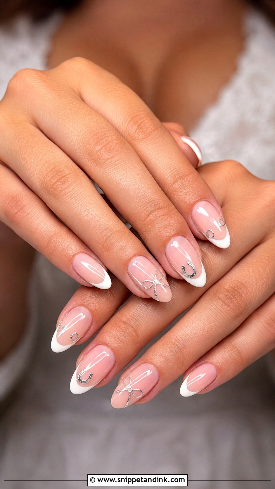 Western Bridal French Tip Nails - Snippet and Ink - 20 Western Bridal Nails