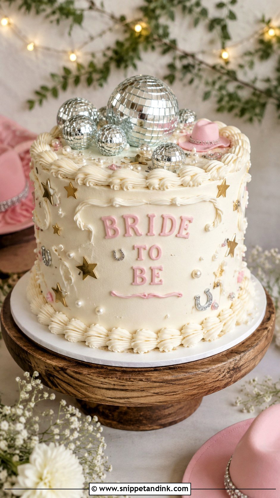 Western Disco Cake - Snippet and Ink - 25 Disco Cowgirl Bachelorette Cake Ideas for Wedding