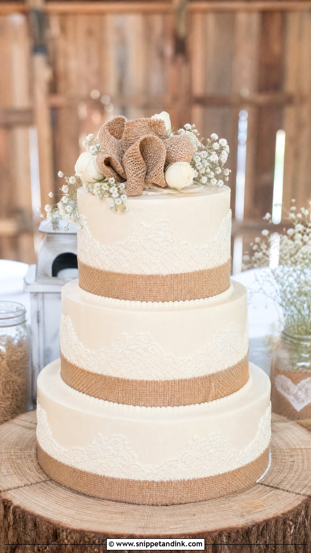 Western Wedding Cake With Burlap And Lace - Snippet and Ink - 30 Western Cake Ideas for Wedding