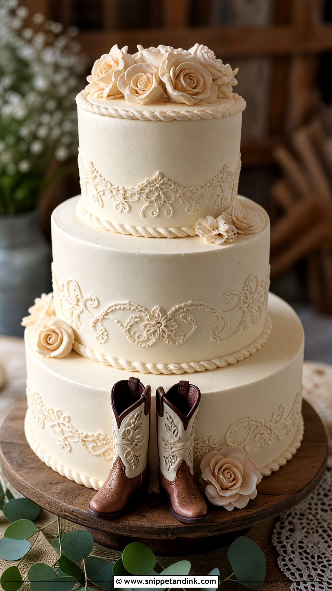 Western Wedding Cake With Cowboy Boots - Snippet and Ink - 30 Western Cake Ideas for Wedding