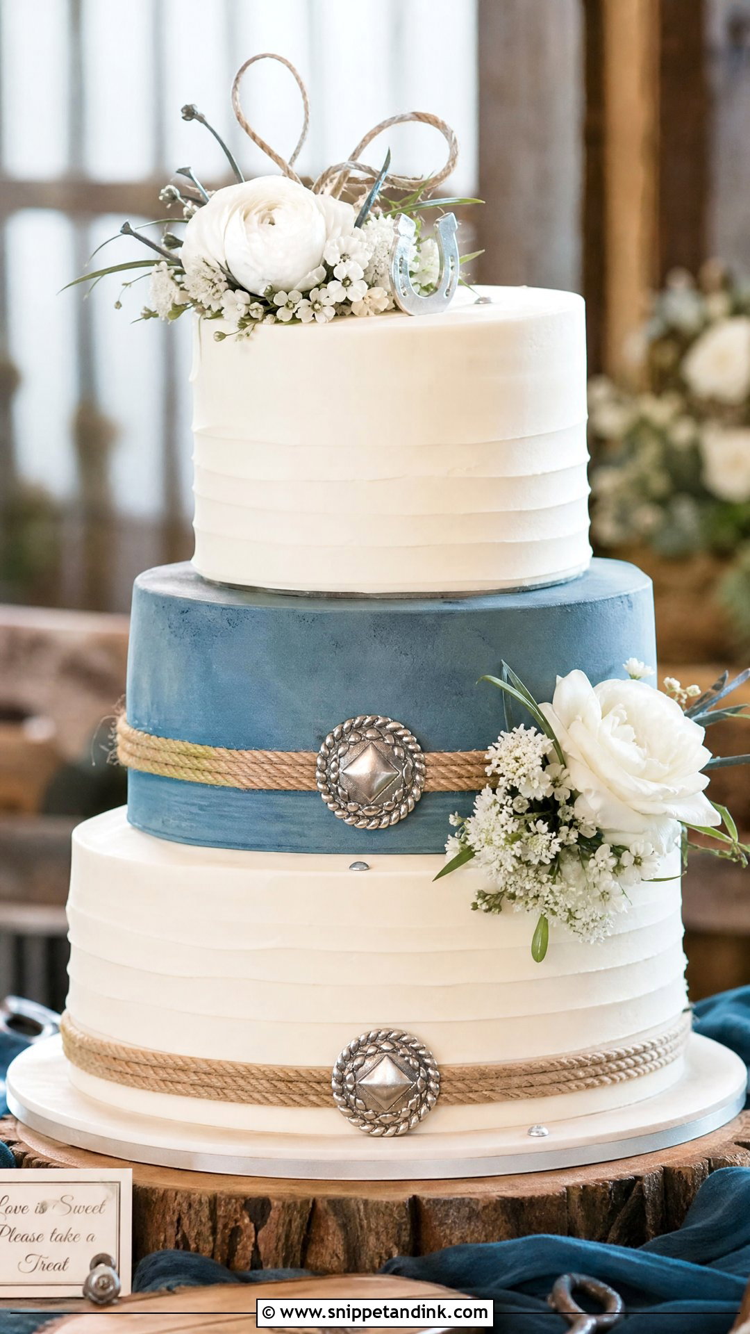 Western Wedding Cake With Denim Blue - Snippet and Ink - 30 Western Cake Ideas for Wedding