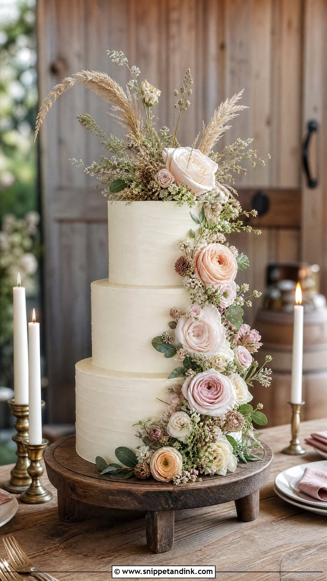 Western Wedding Cake With Floral Cascade - Snippet and Ink - 30 Western Cake Ideas for Wedding