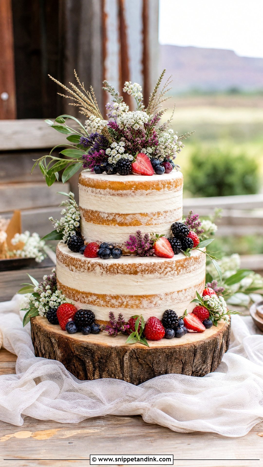 Western Wedding Cake With Naked Tiers - Snippet and Ink - 30 Western Cake Ideas for Wedding