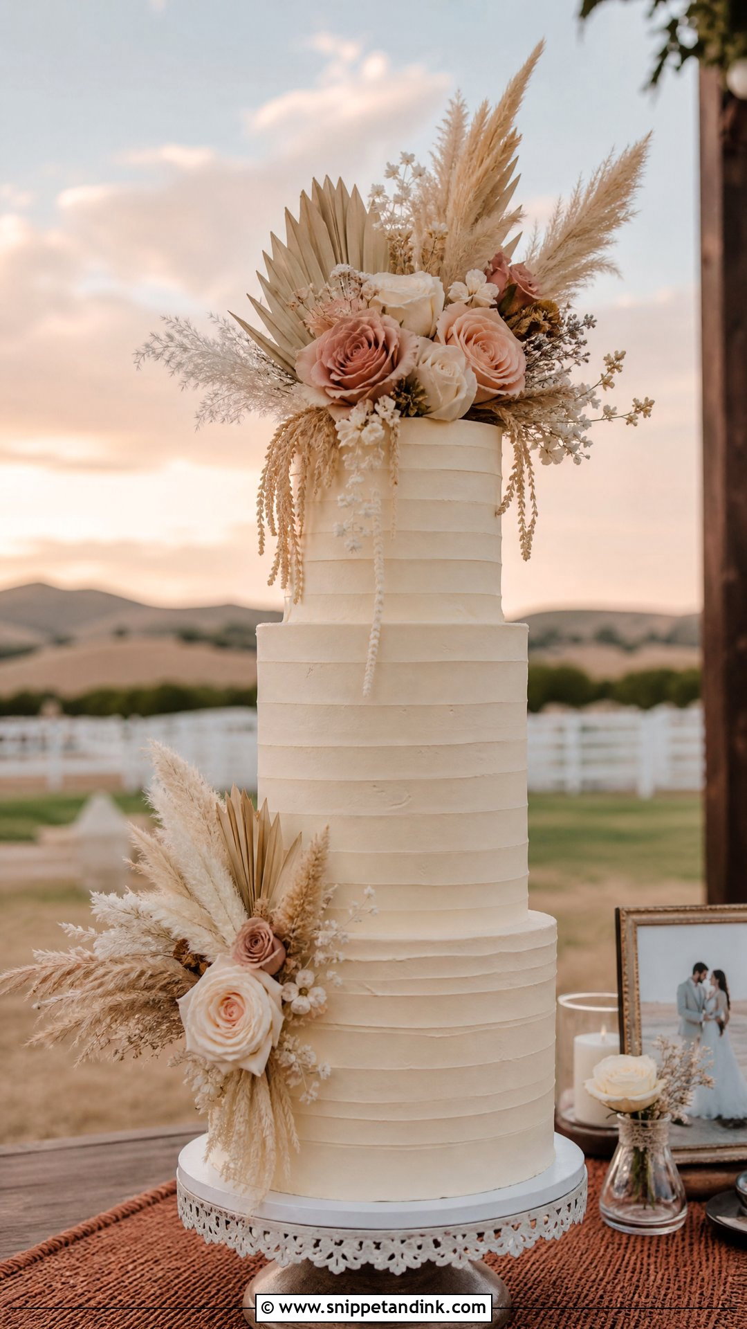 Western Wedding Cake With Pampas Grass - Snippet and Ink - 30 Western Cake Ideas for Wedding
