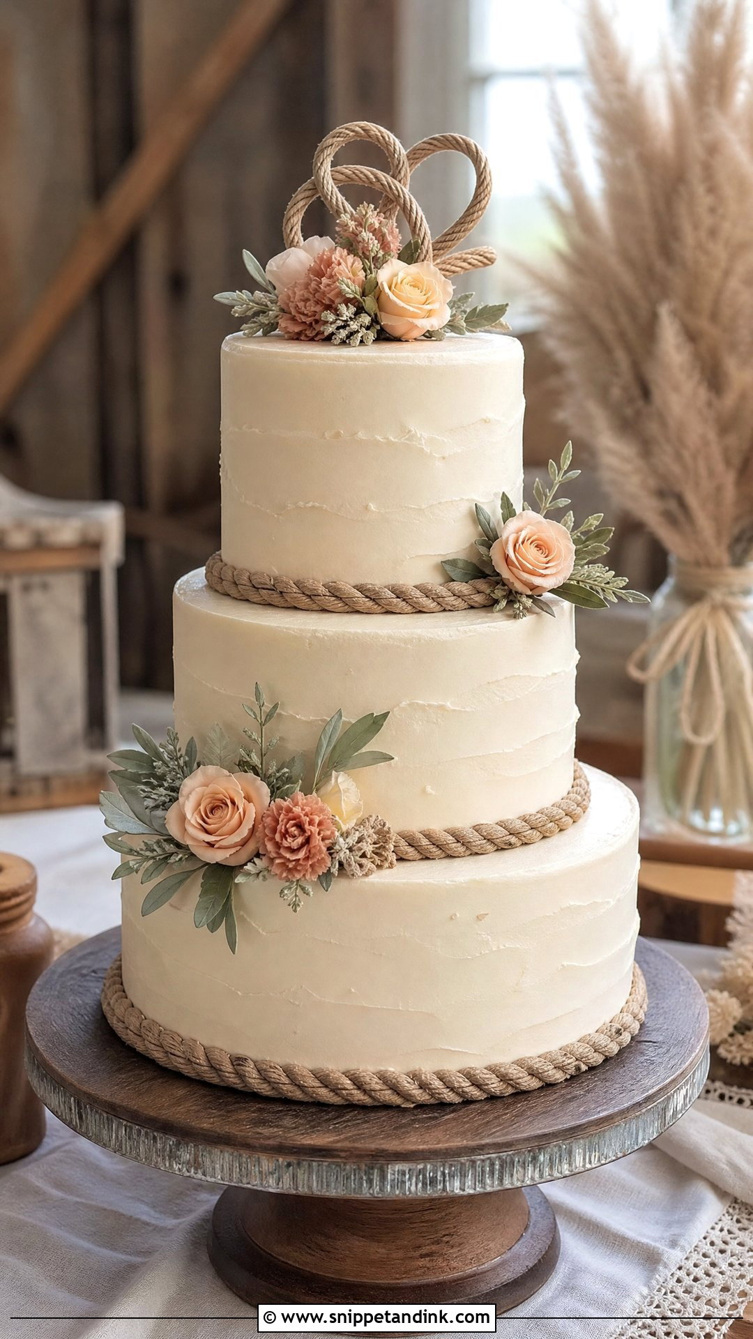 Western Wedding Cake With Rope Border - Snippet and Ink - 30 Western Cake Ideas for Wedding