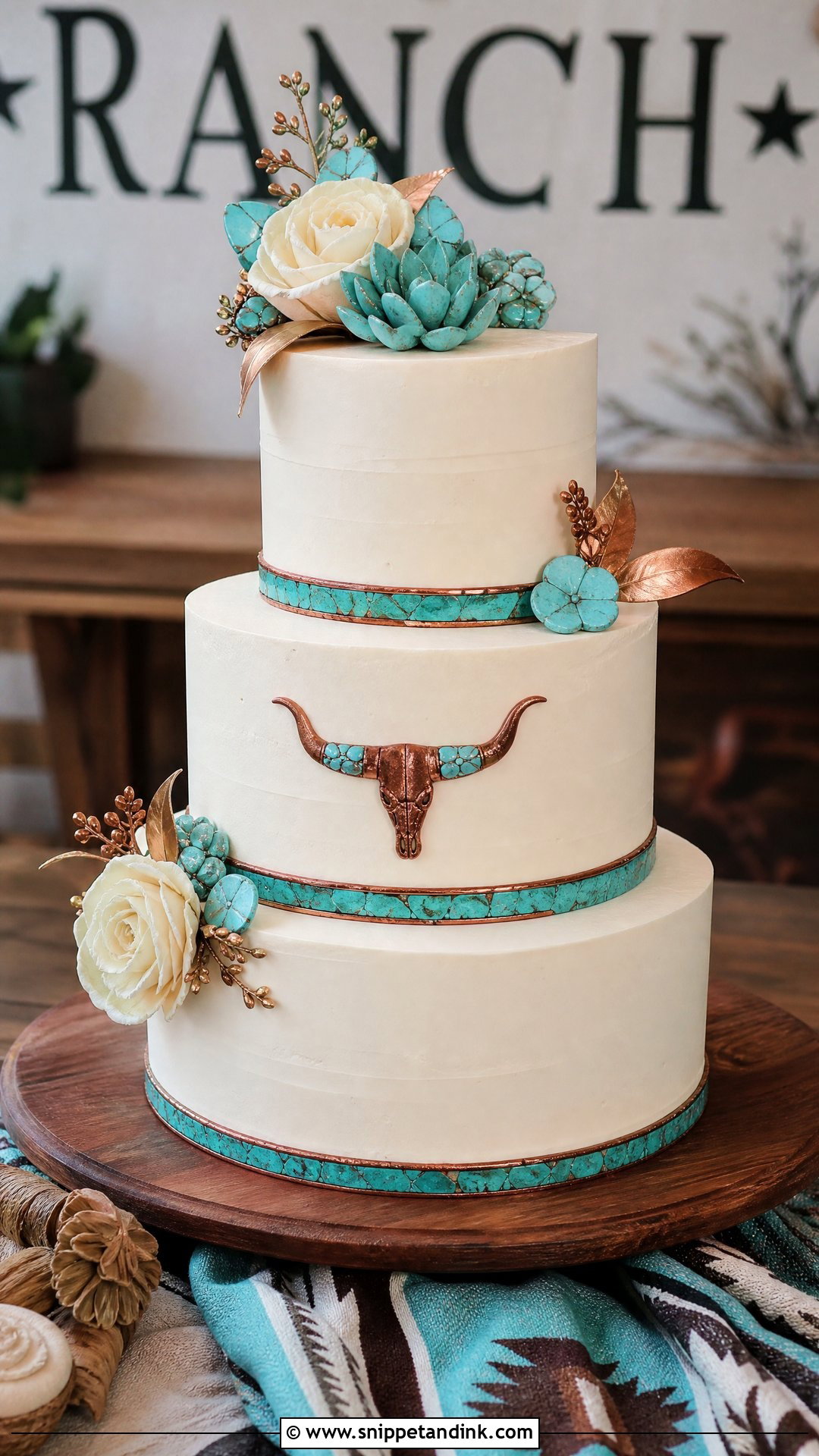 Western Wedding Cake With Turquoise - Snippet and Ink - 30 Western Cake Ideas for Wedding