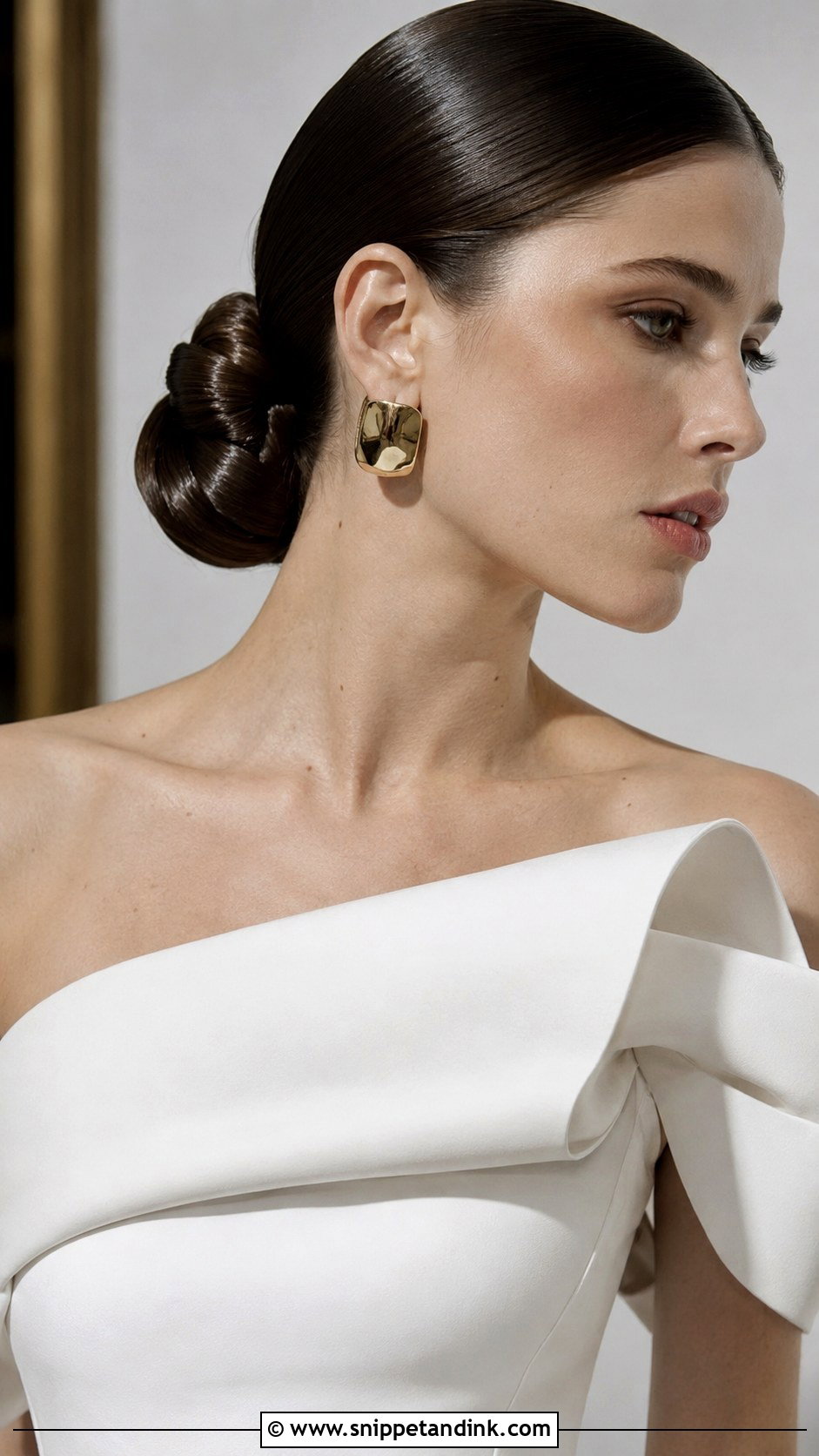Wet Look Low Bun for Modern Brides - Snippet and Ink - 25 Simple Low Bun Wedding Hair Ideas