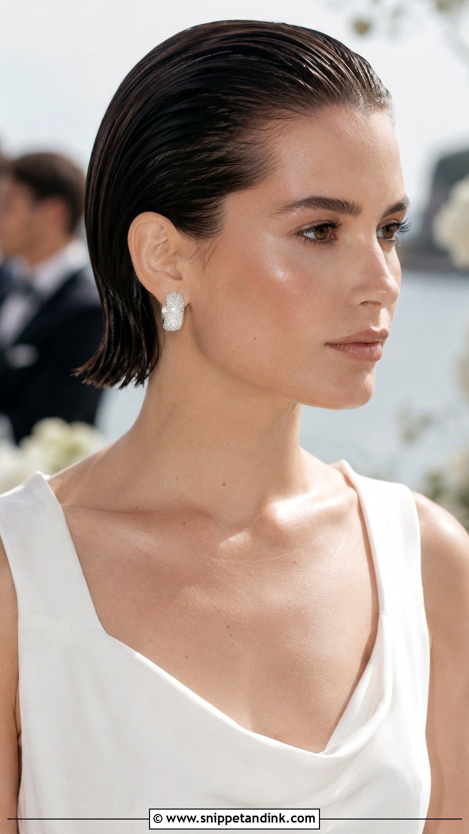 Wet Look Short Hair - Snippet and Ink - 30 Short Hair Bride Ideas
