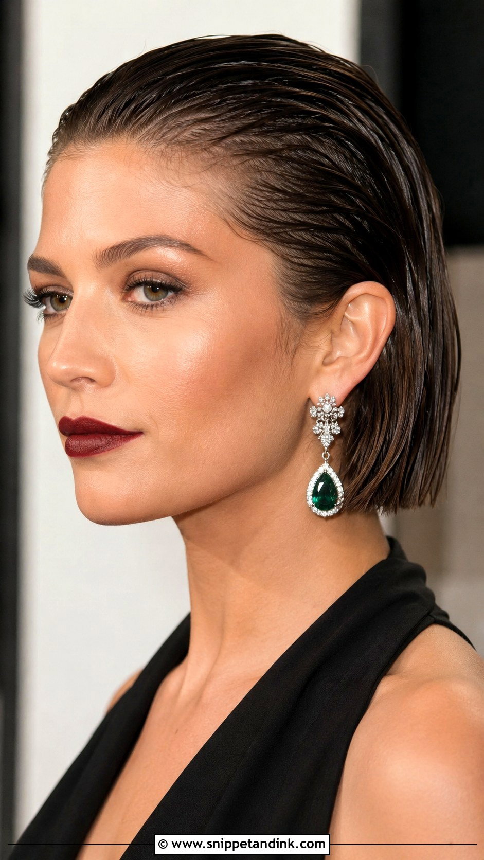 Wet Look Slicked Back Bob - Snippet and Ink - 20 Engagement Hairstyles for Short Hair