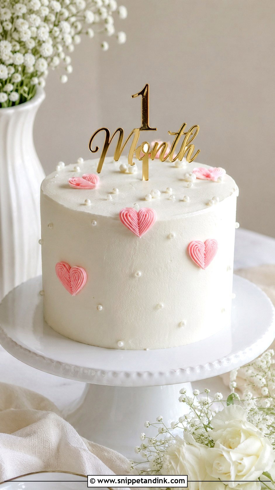 White 1 Month Anniversary Cake - Snippet and Ink - 20 1st Month Anniversary Cake Ideas