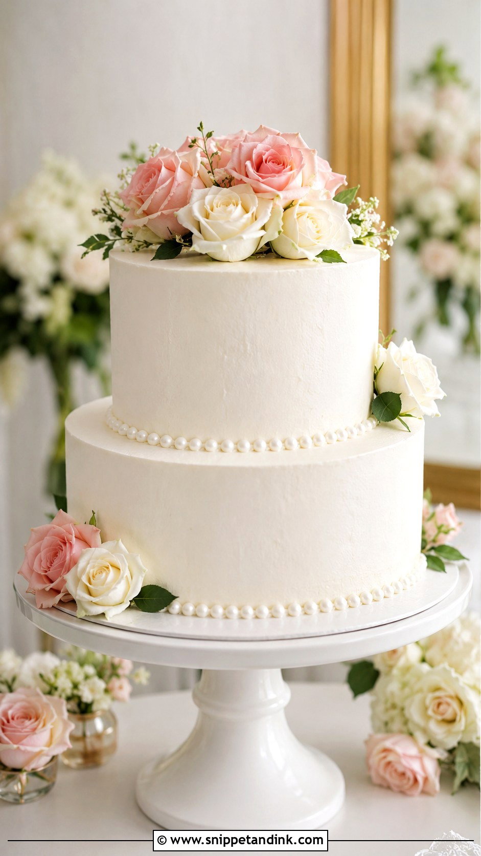 White 2 Tier Wedding Cake With Roses - Snippet and Ink - 20 2 Tier Wedding Cake Ideas with Roses