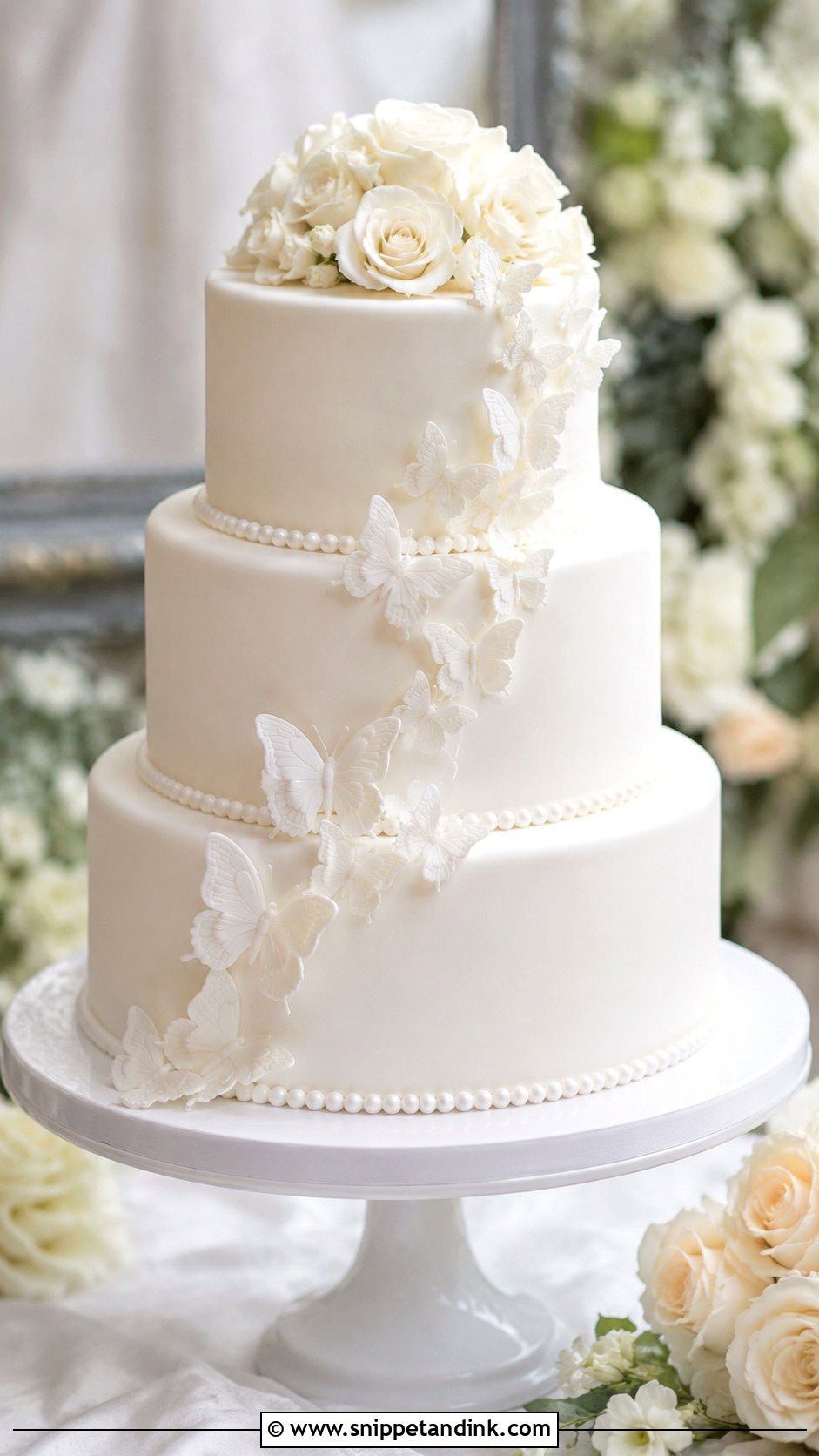 White 3 Tier Butterfly Wedding Cake - Snippet and Ink - 20 3 Tier Butterfly Cake Ideas for Wedding
