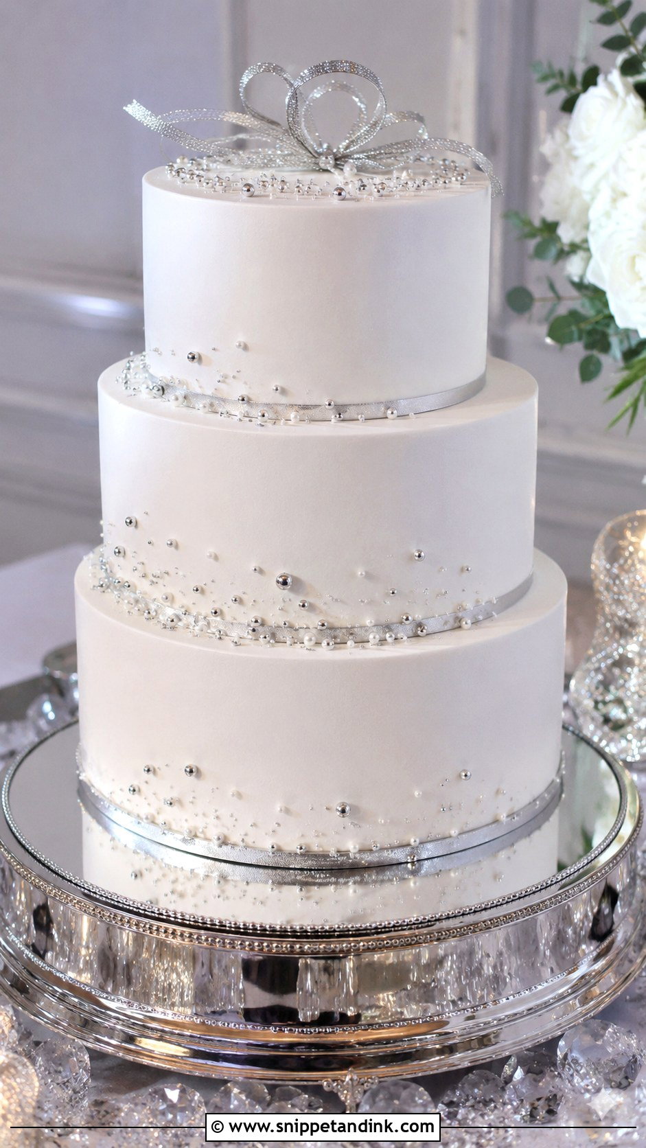 White 3 Tier Wedding Cake With Gold Accent - Snippet and Ink - 25 Simple White 3 Tier Wedding Cake Ideas