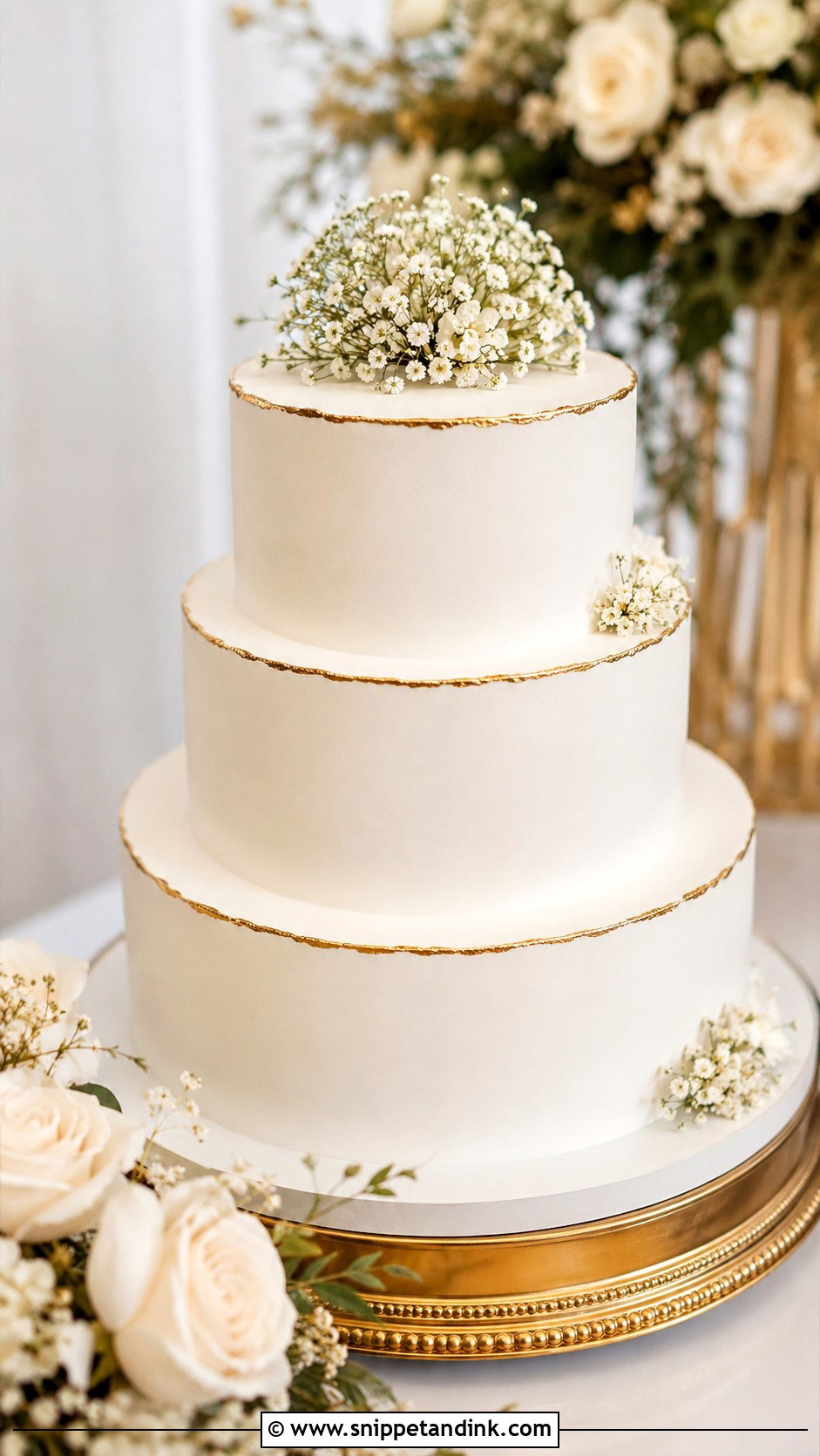 White 3 Tier Wedding Cake With Silver Accent - Snippet and Ink - 25 Simple White 3 Tier Wedding Cake Ideas