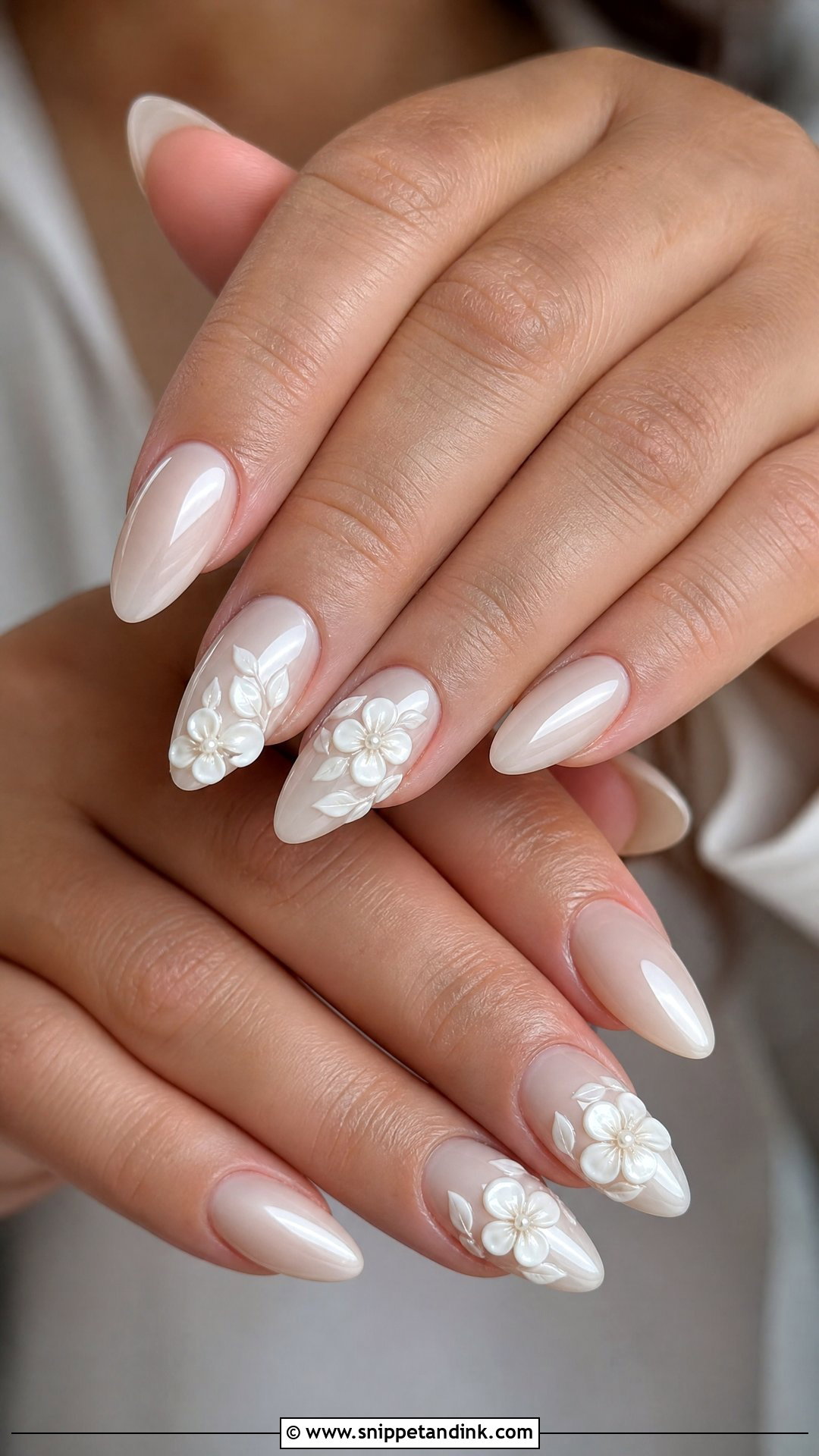 White 3D Floral Bridal Nails - Snippet and Ink - 25 White Bridal Nails