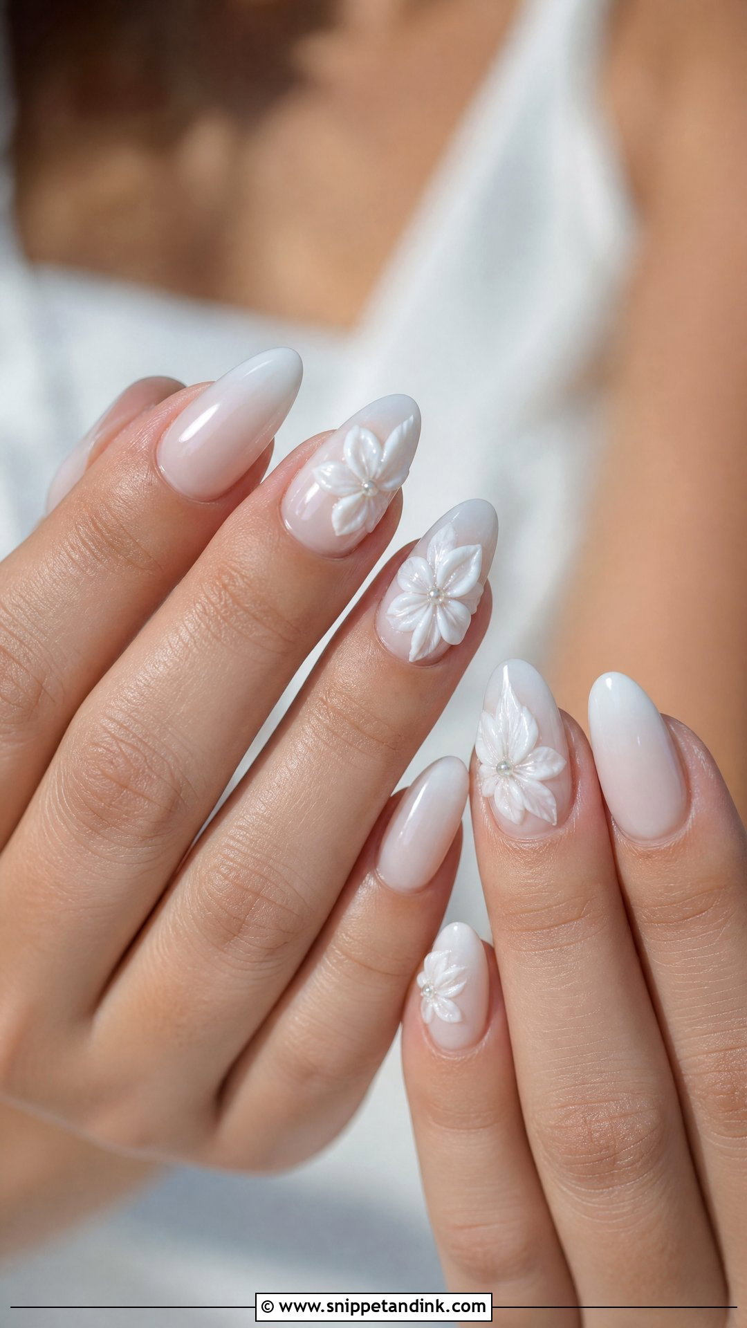 White 3D Flower Wedding Nails - Snippet and Ink - 25 White Wedding Nails for Bride