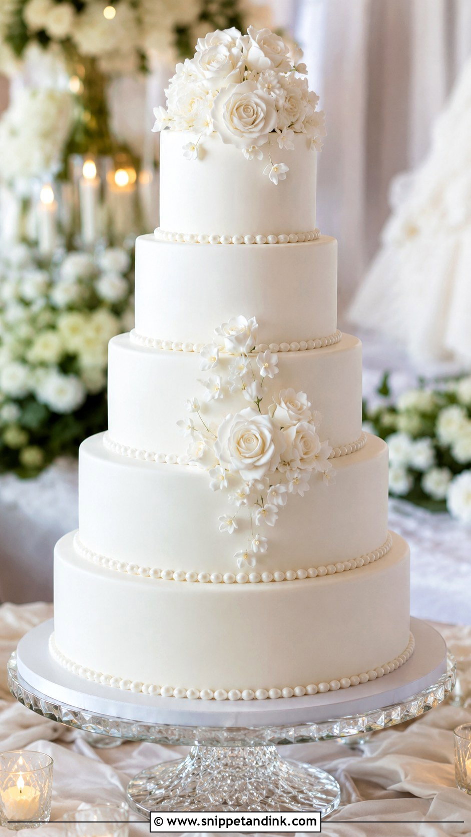 White 5 Tier Wedding Cake - Snippet and Ink - 25 5 Tier Wedding Cake Ideas