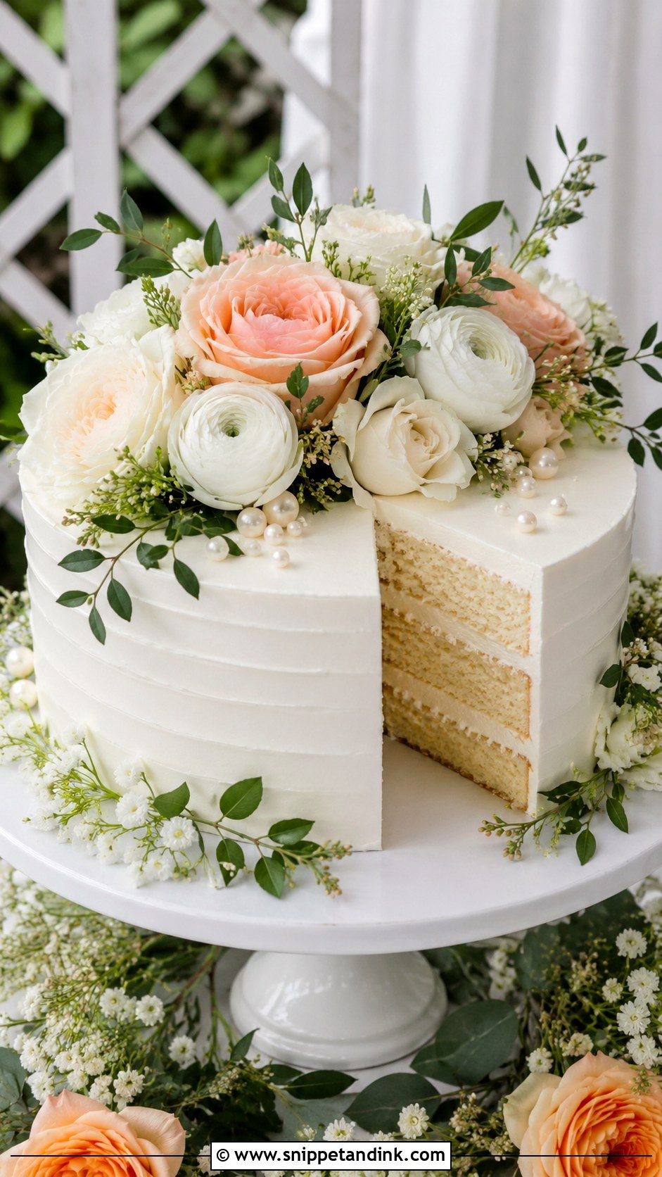 White Almond Wedding Cake With Fresh Flowers - Snippet and Ink - 25 White Almond Wedding Cake Recipe From Scratch