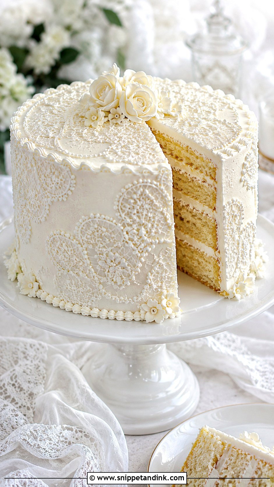 White Almond Wedding Cake With Lace Buttercream - Snippet and Ink - 25 White Almond Wedding Cake Recipe From Scratch