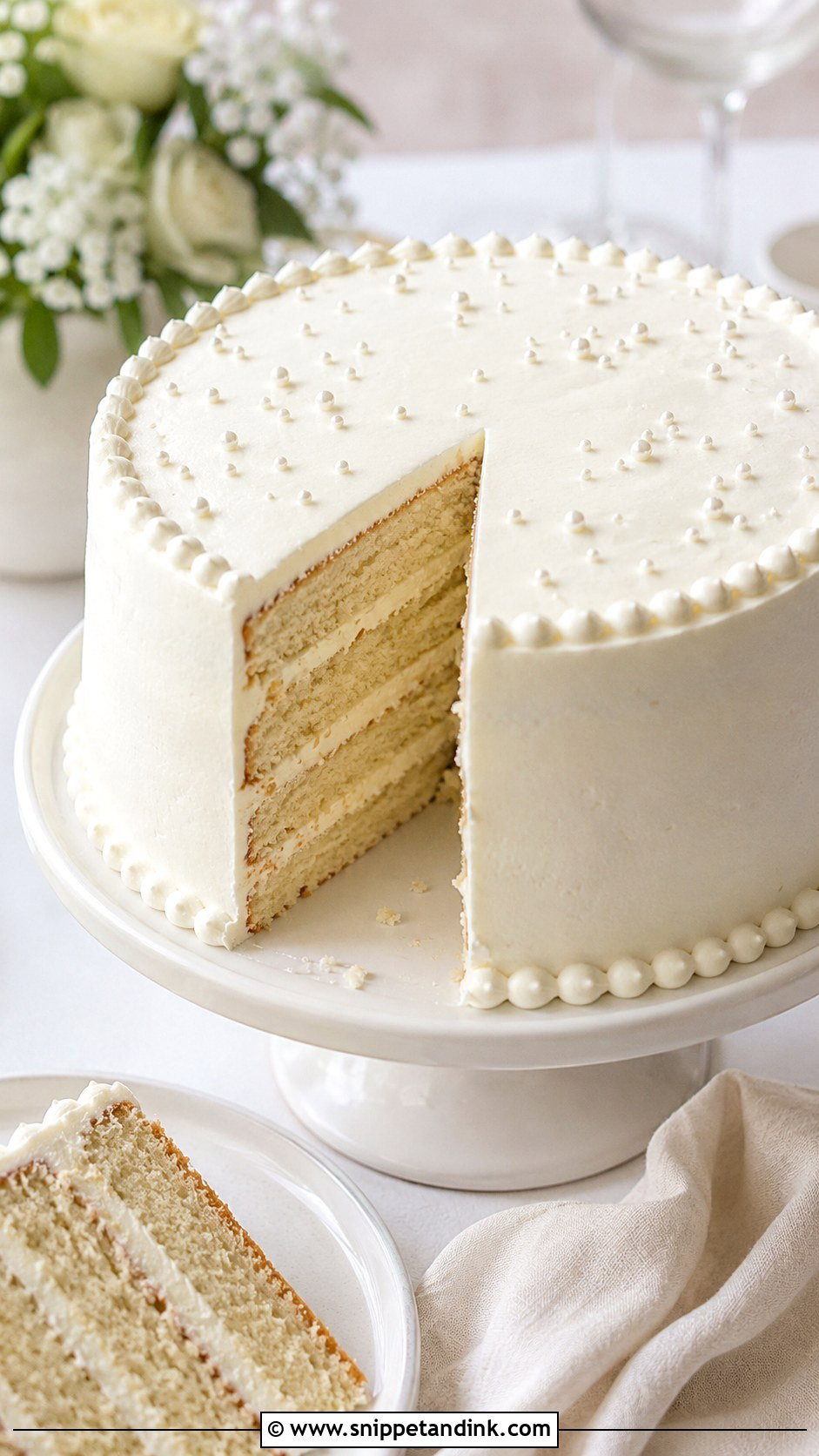 White Almond Wedding Cake With Pearl Piping - Snippet and Ink - 25 White Almond Wedding Cake Recipe From Scratch