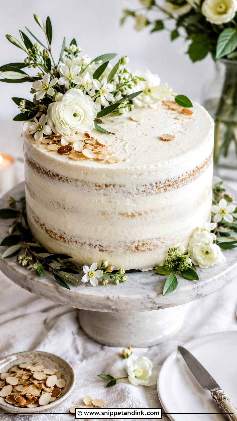 White Almond Wedding Cake With Semi Naked Frosting - Snippet and Ink - 25 White Almond Wedding Cake Recipe From Scratch