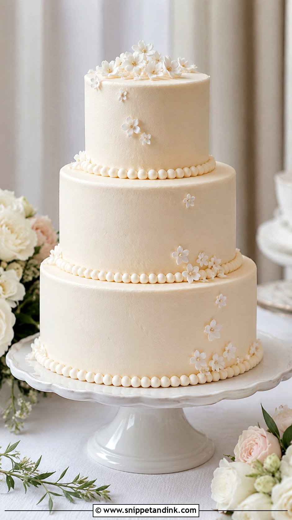 White Almond Wedding Cake - Snippet and Ink - 20 Classic Wedding Cake Recipe