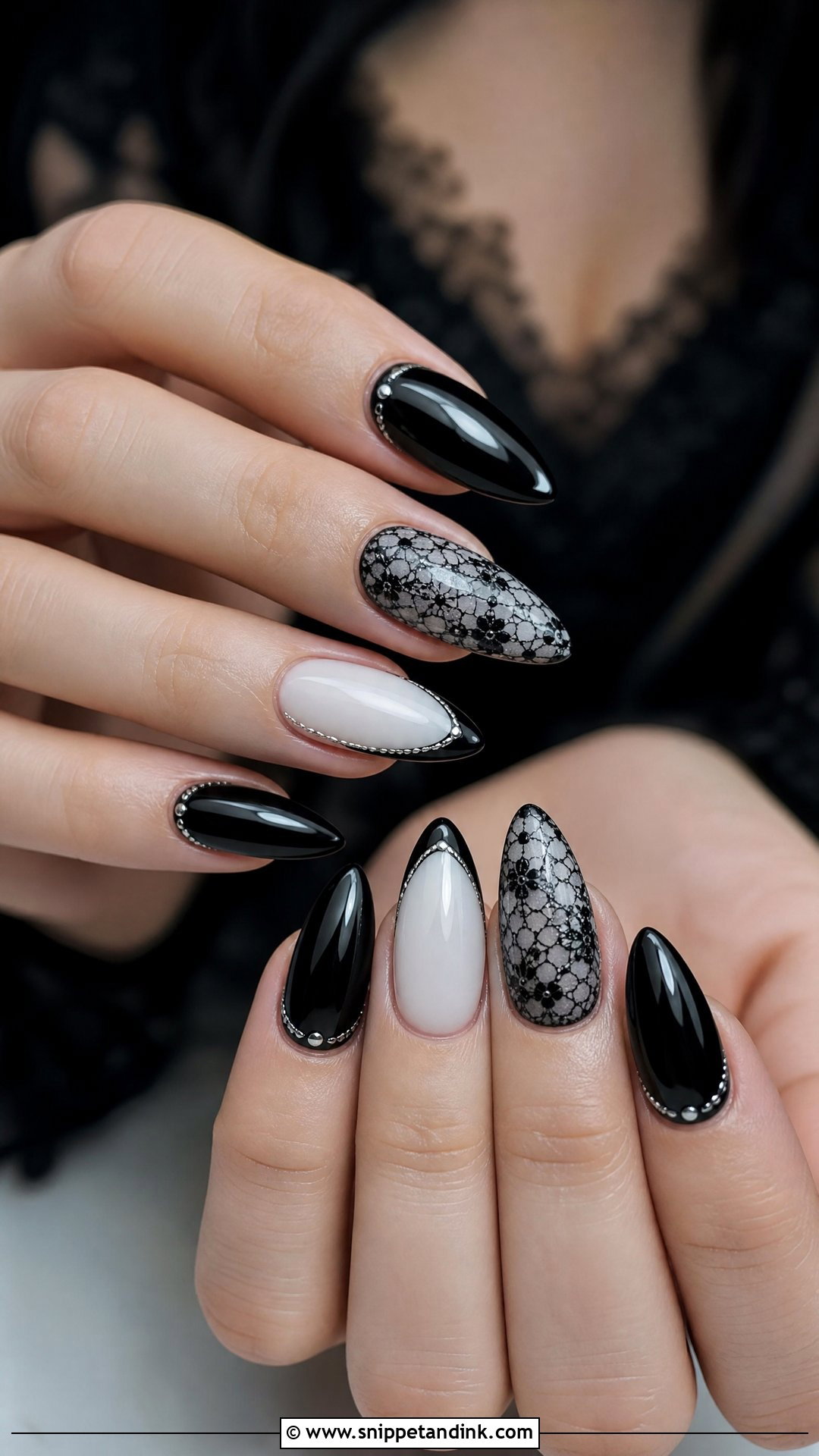 White And Black Goth Wedding Nails - Snippet and Ink - 25 Goth Wedding Nails