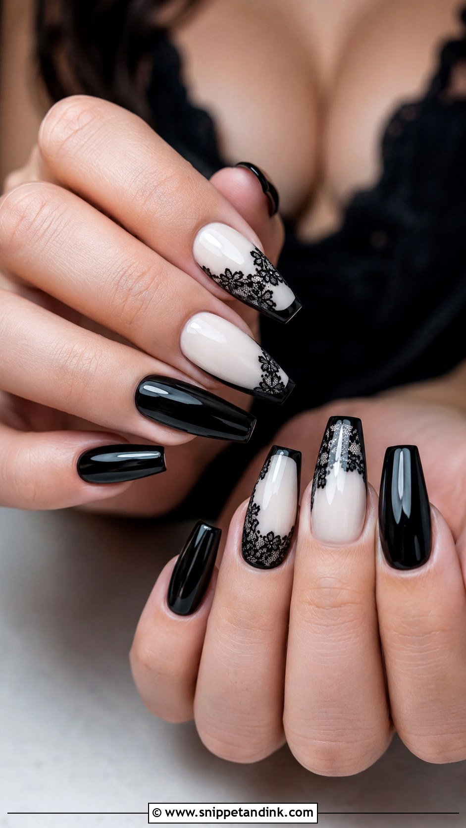 White And Black Gothic Wedding Nails - Snippet and Ink - 20 Gothic Wedding Nails