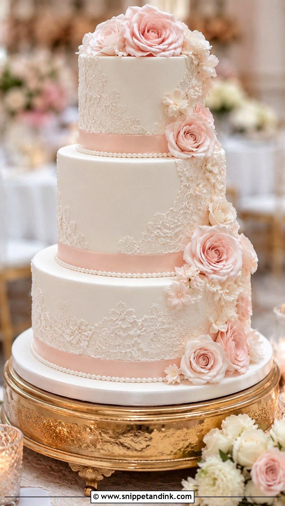 White And Blush Fondant Wedding Cake - Snippet and Ink - 25 White and Blush Wedding Cake Ideas