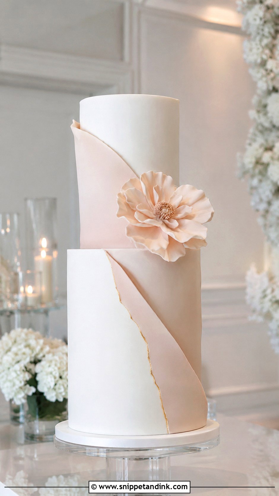 White And Blush Modern Wedding Cake - Snippet and Ink - 25 White and Blush Wedding Cake Ideas