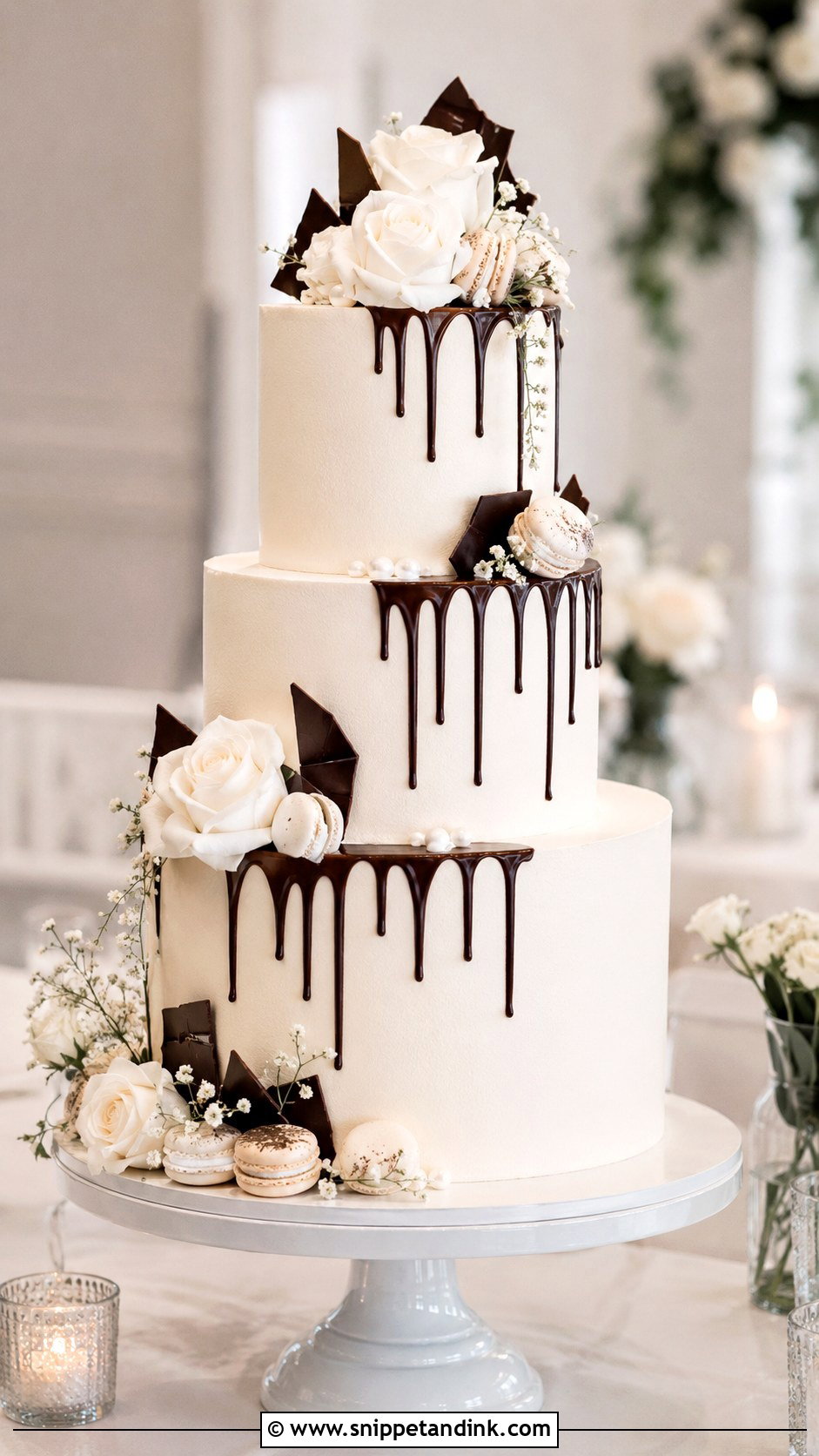 White And Brown Chocolate Drip Wedding Cake - Snippet and Ink - 20 White and Brown Cake Design Ideas for Wedding