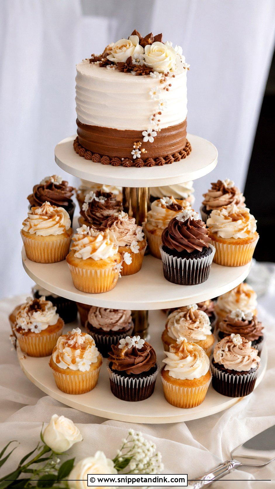 White And Brown Cupcake Wedding Cake - Snippet and Ink - 20 White and Brown Cake Design Ideas for Wedding