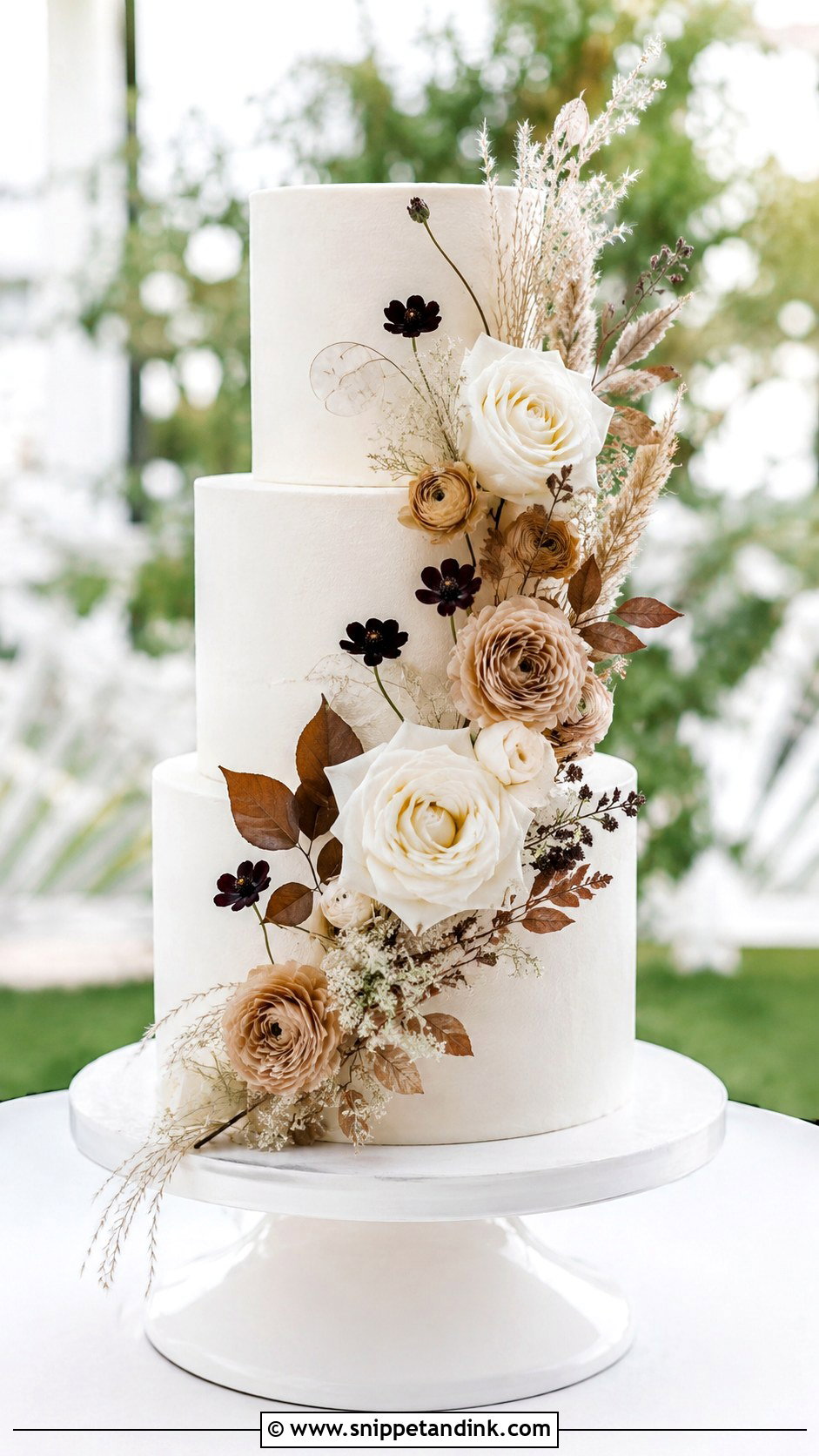White And Brown Floral Wedding Cake - Snippet and Ink - 20 White and Brown Cake Design Ideas for Wedding