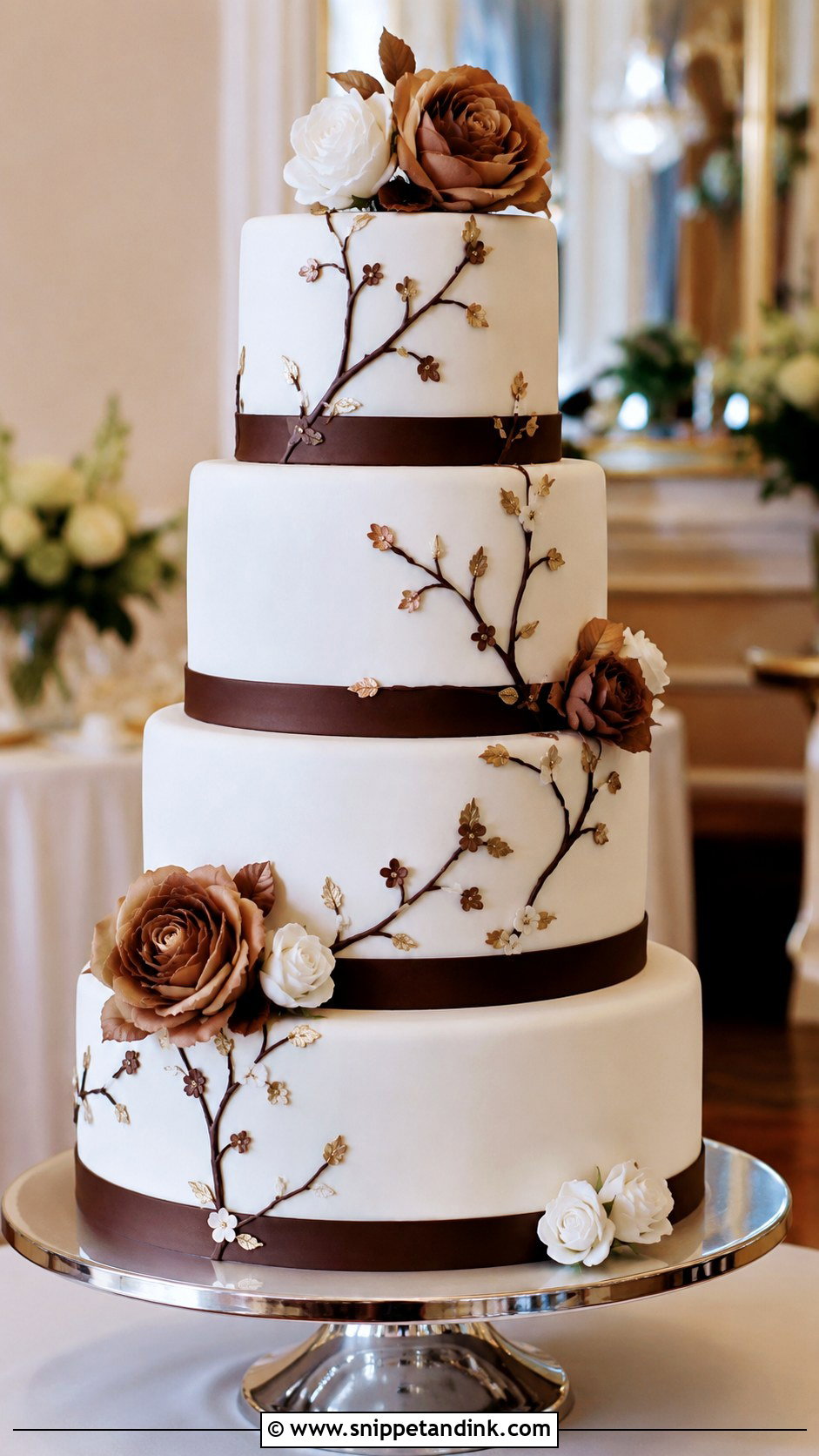 White And Brown Fondant Wedding Cake - Snippet and Ink - 20 White and Brown Cake Design Ideas for Wedding