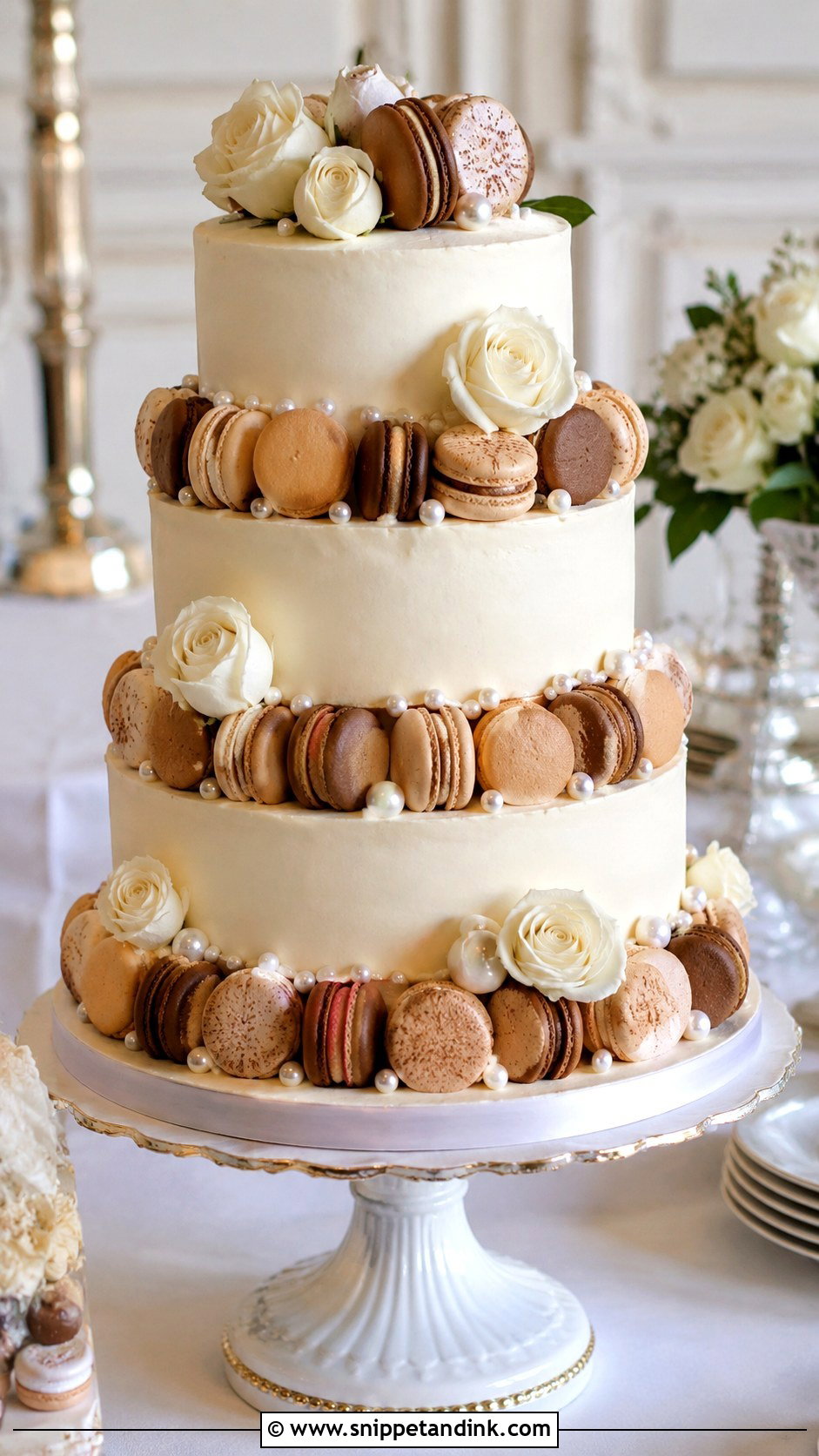 White And Brown Macaron Wedding Cake - Snippet and Ink - 20 White and Brown Cake Design Ideas for Wedding