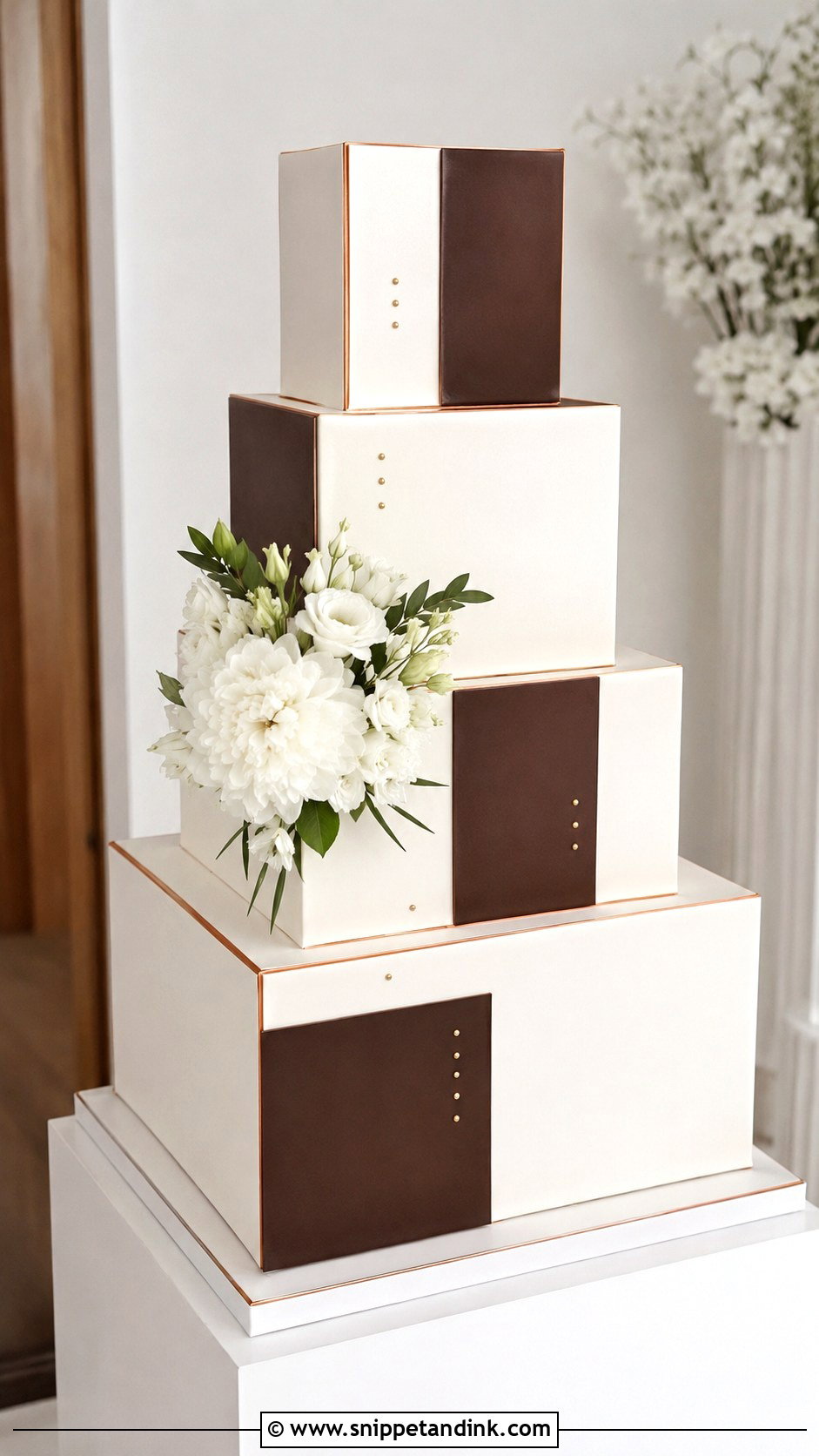 White And Brown Square Wedding Cake - Snippet and Ink - 20 White and Brown Cake Design Ideas for Wedding