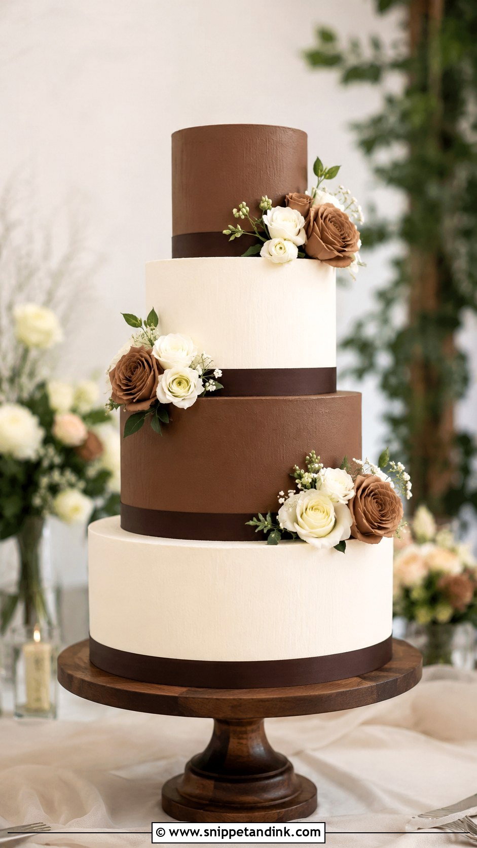 White And Brown Tiered Wedding Cake - Snippet and Ink - 20 White and Brown Cake Design Ideas for Wedding